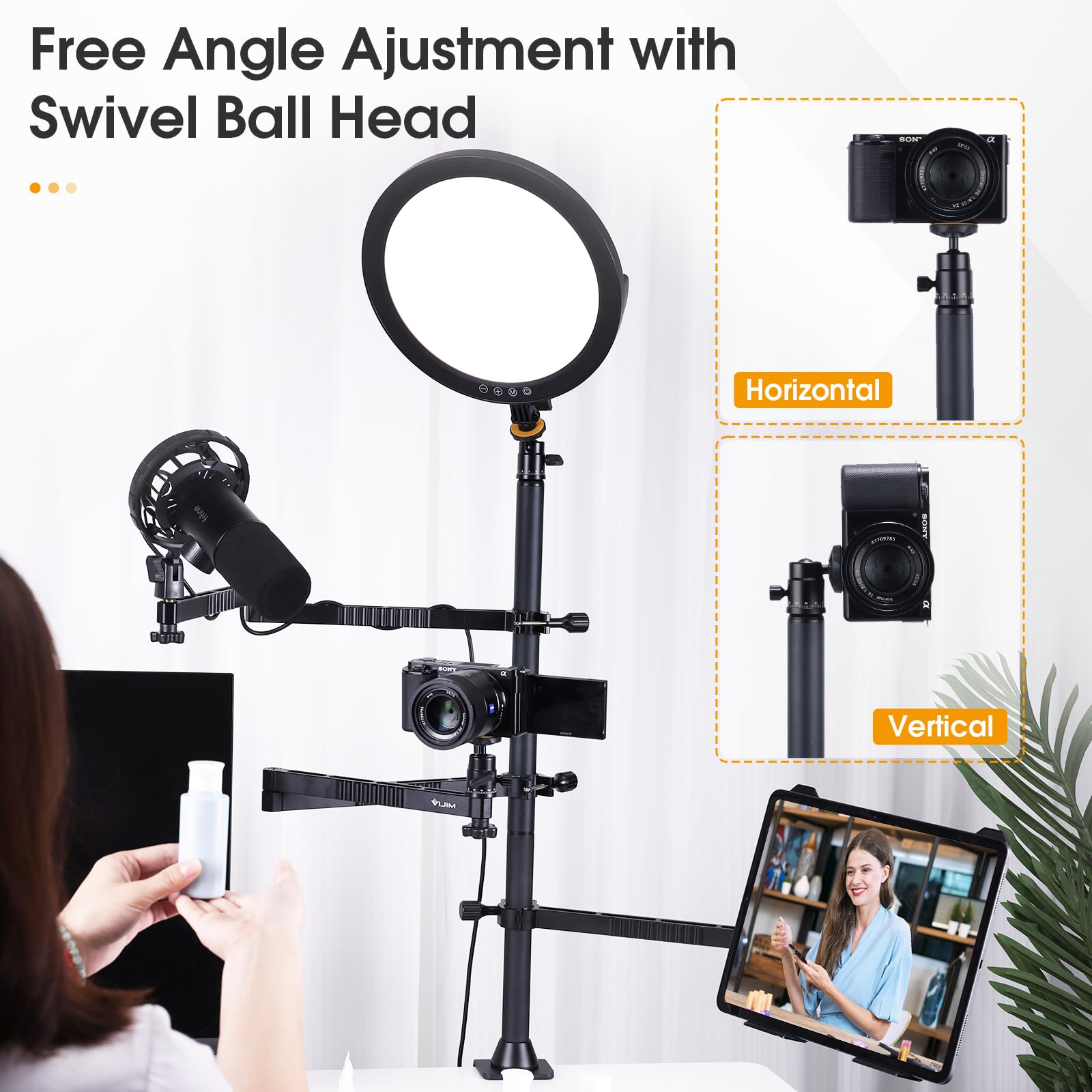 Vijim Ulanzi Broadcast Boom Arm,Ls23 Camera Desk Mount Stand With Flexible Arm,Overhead Camera Mount, Microphone Boom Arm For Blue Yeti Nano, Podcast Kit For Ring Light/Dslr Camera/Webcam/Panel Light