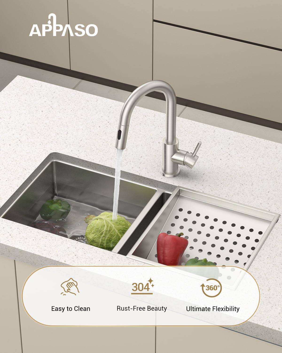 Appaso Bar Sink Faucet, Stainless Steel Kitchen Faucets With Pull Down Sprayer, Modern Single Handle High Arch, Utility Faucet For Rv Camper Outdoor, Brushed Nickel
