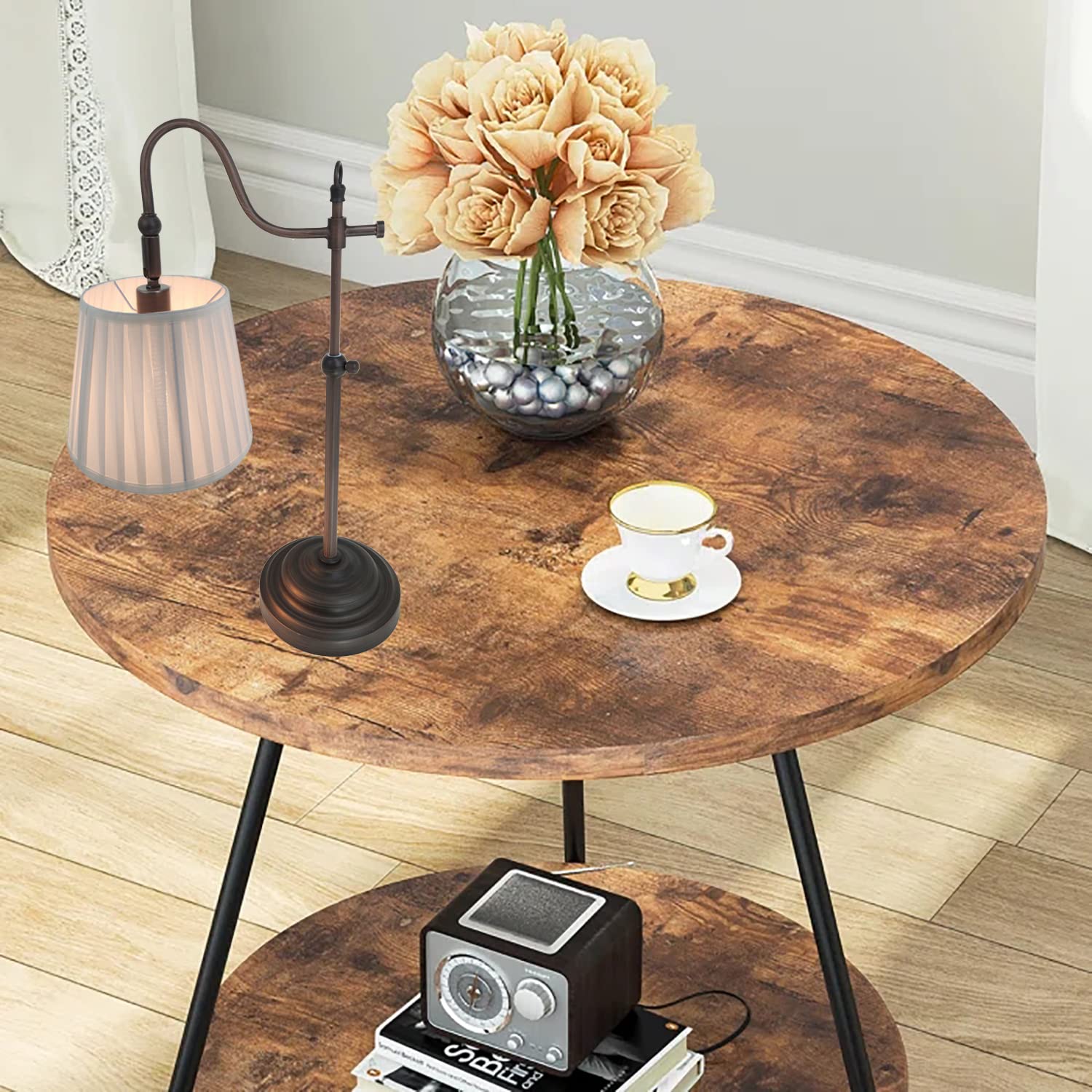 Timex Objects Farmhouse Table Lamps For Living Room, Rustic Desk Lamp With Adjustable Height, Industrial Reading Vintage Light With Pleated Fabric Lampshade For Bedroom,E26
