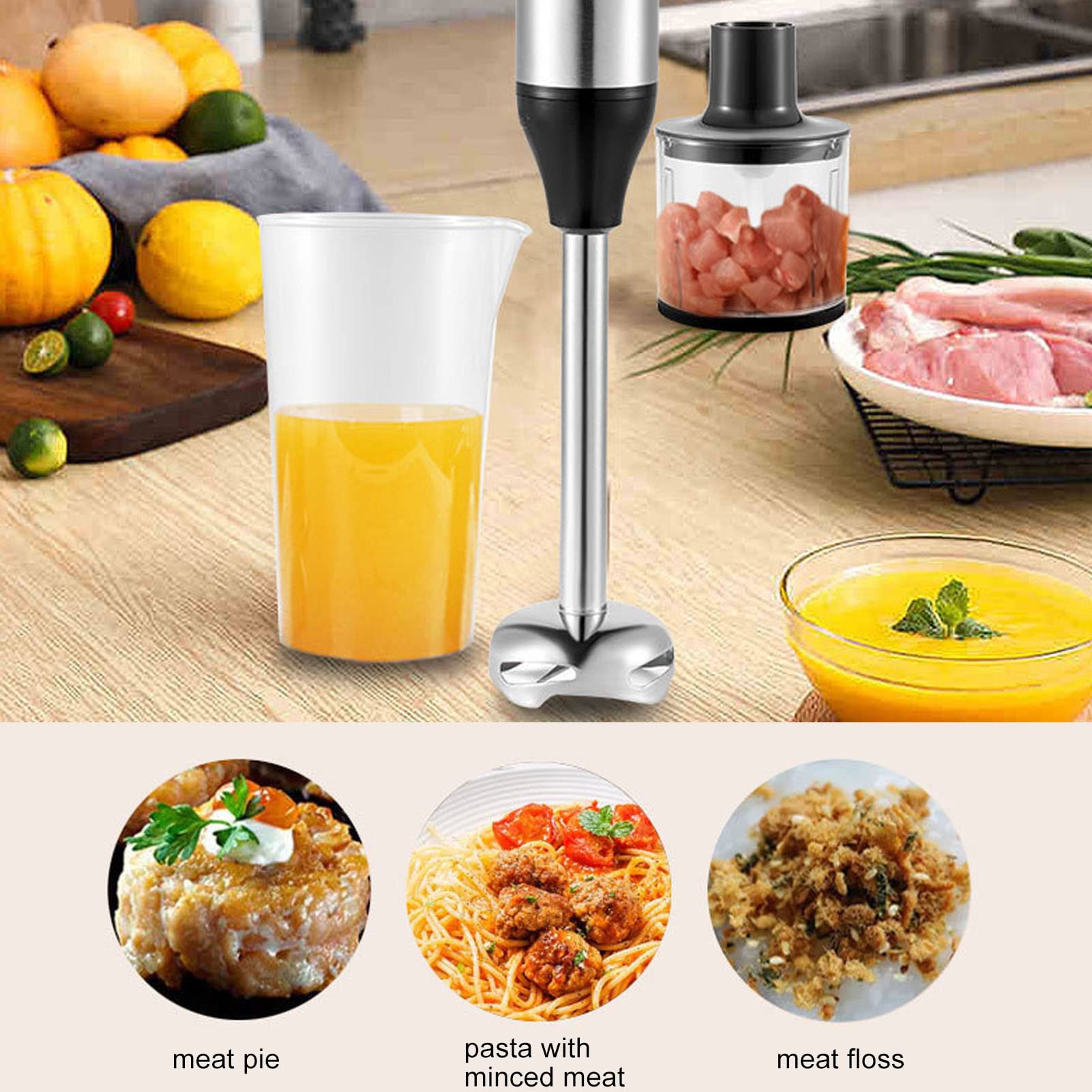Gowenic 4 In 1 Immersion Blender, Electric Chopper With Meat Grinder And Veggie Chopper, Emulsion Blender With Chopper, Egg Whisk Attachment, Milk Frother, 700Ml Mixing Beaker