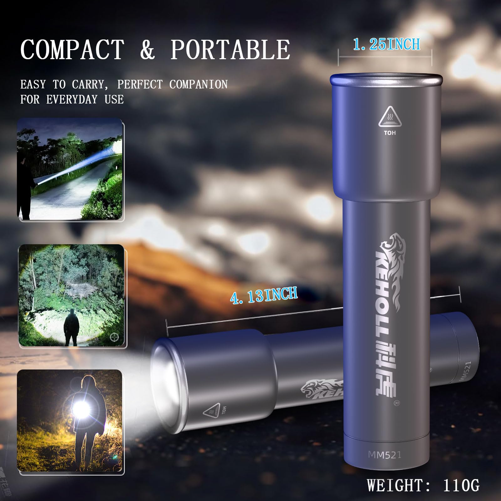 Keholl Rechargeable Flashlights High Lumens, 500Lm Bright Flashlight Βattery Include, Adjustable Led Mini Flashlight 6 Modes, Ipx5 Waterproof Handheld Flash Light For Home, Camping, Emergencies