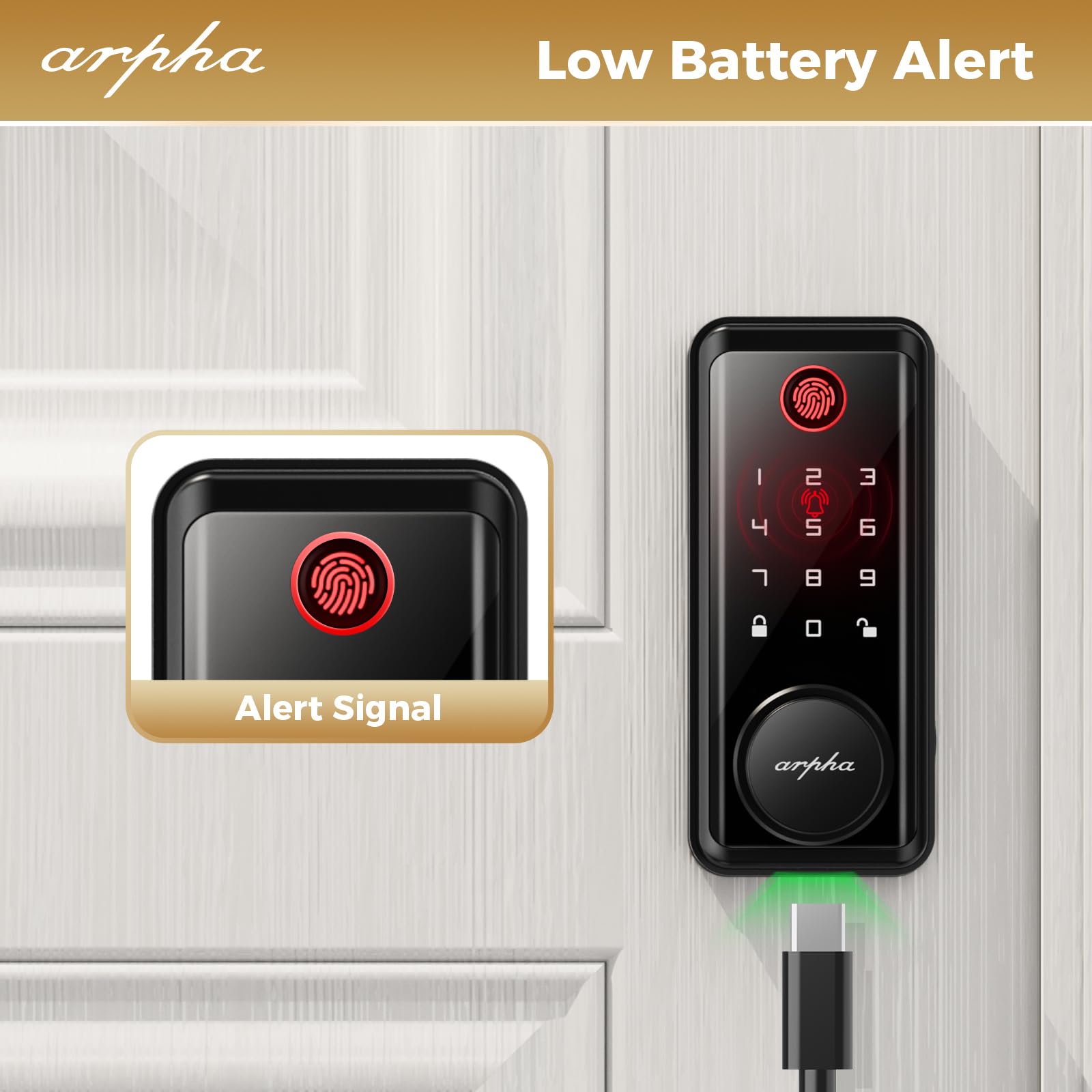 Arpha Fingerprint Door Lock • Keyless Entry Door Lock Deadbolt • Multiple Entry Methods – App • Fingerprint Touch Id • Keypad Code • Traditional Key • Auto-Lock • Ip54 Waterproof • Easy To Install, Black