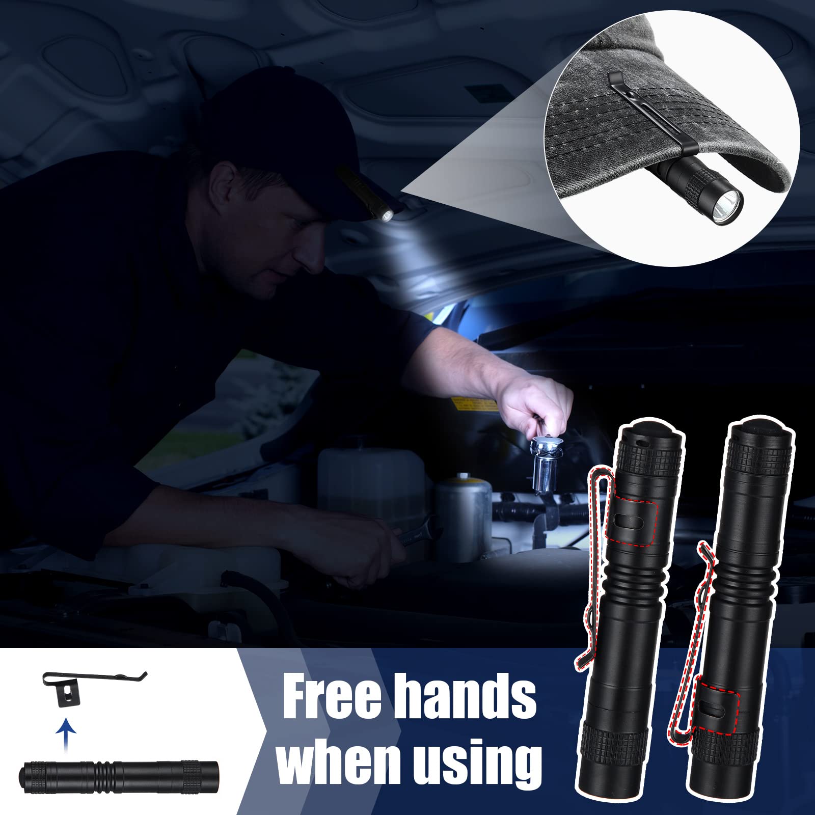 Hortsun 20 Pcs Mini Pen Light Flashlights Pocket Flashlights Pen With Clip Small Led Handheld Slim Torches For Christmas  Without Battery(Black, 3.54 Inch)