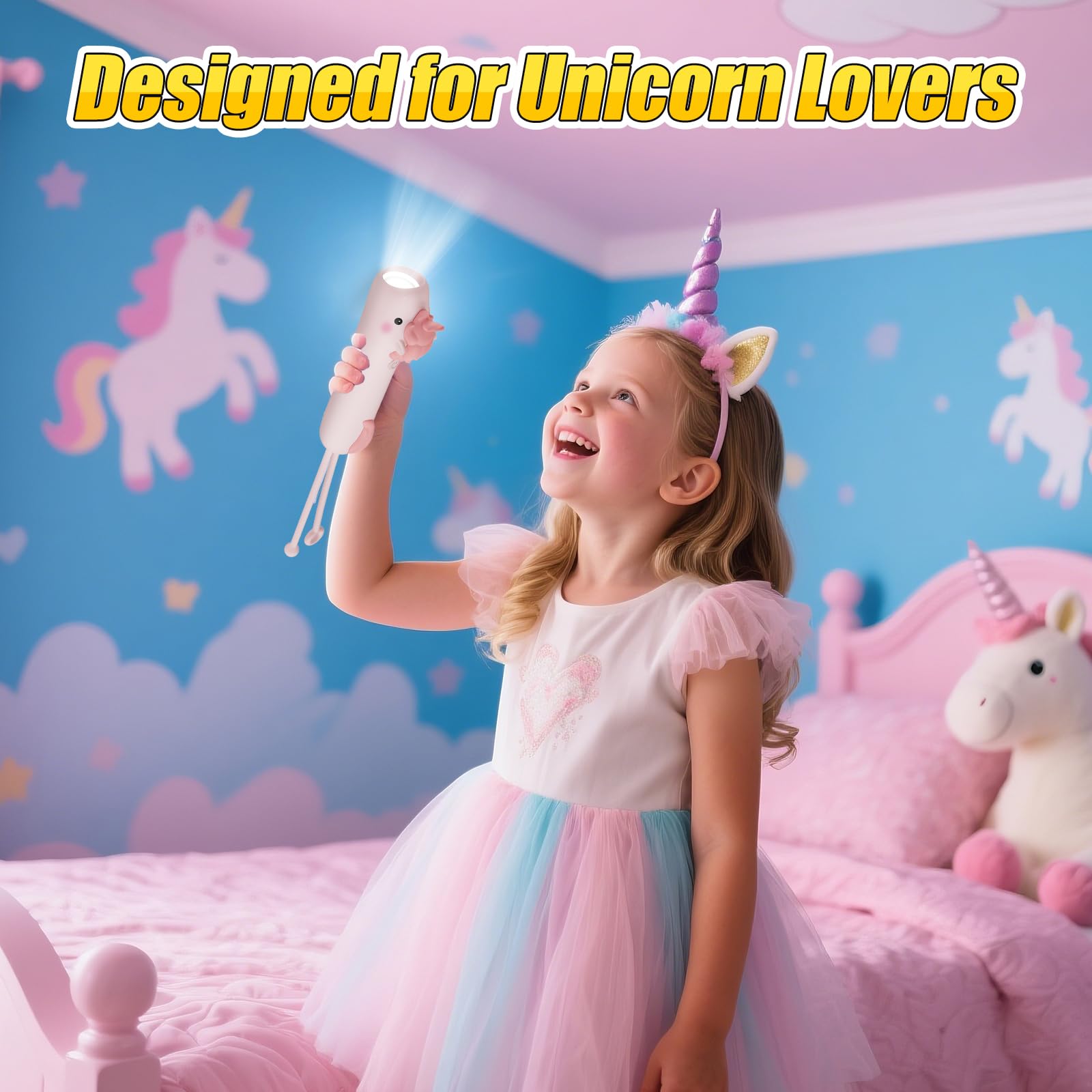 Tepreswes Kids Flashlight Rechargeable, Led Flashlight For Boys & Girls, Fun Lightweight Flashlights For School Kid For Camping & Outdoor Adventures, Dog Walking, Birthday , Usb-C,1Pack-Unicorn