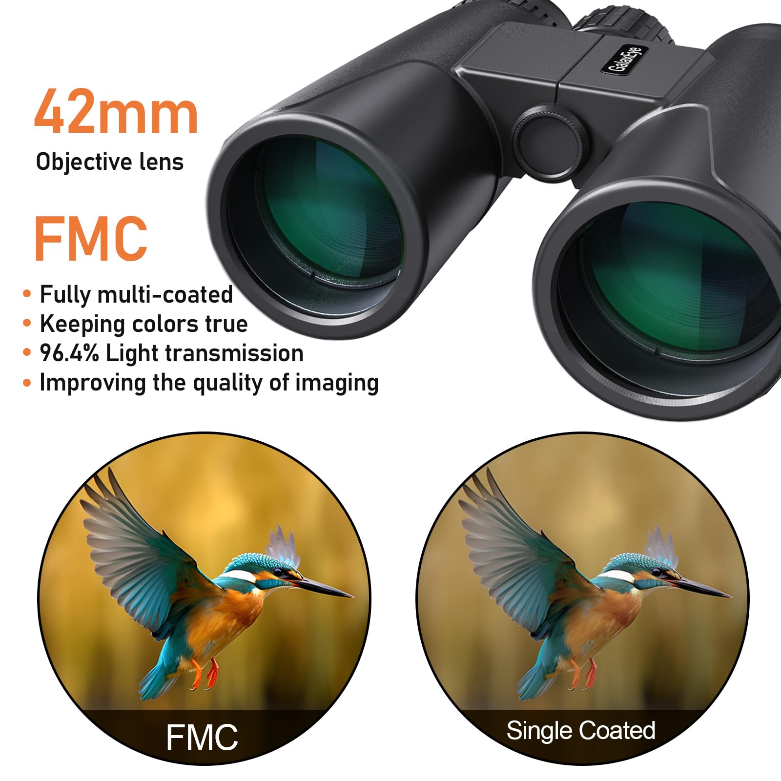 Galaxeye Binoculars For Adults 12X42 Compact With Phone Adapter Large View Easy Focus With Hd Bak4 Prism Fmc Lens For Bird Watching, Hunting, Stargazing, Cruise, Travel