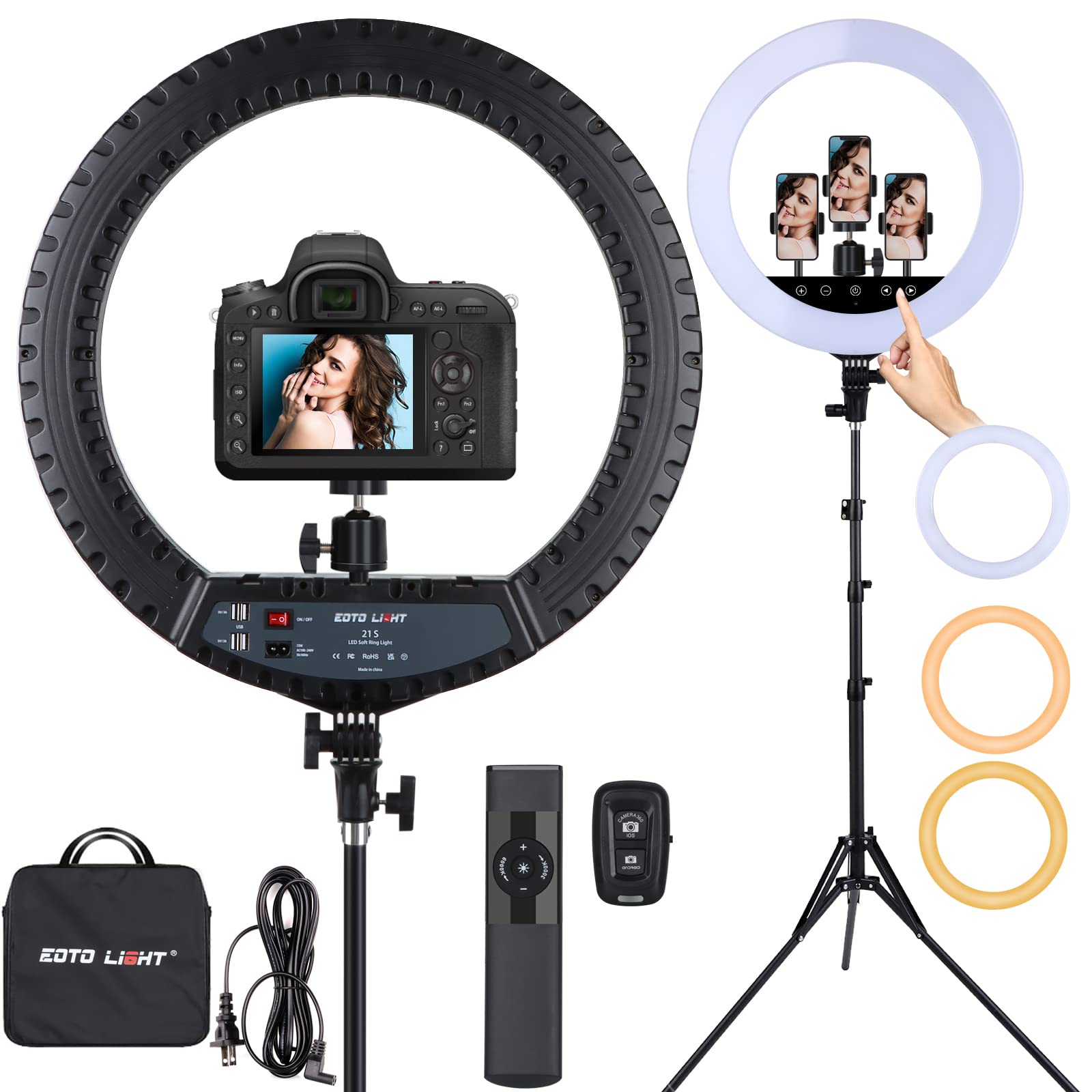 Eoto Light 21 Inch Led Ring Light With Tripod Stand, Large Selfie Ring Light With Touch Panel For Youtube Vlog Video Shooting, Makeup Studio Portrait With Carrying Bag And Remote Controller, Cri97