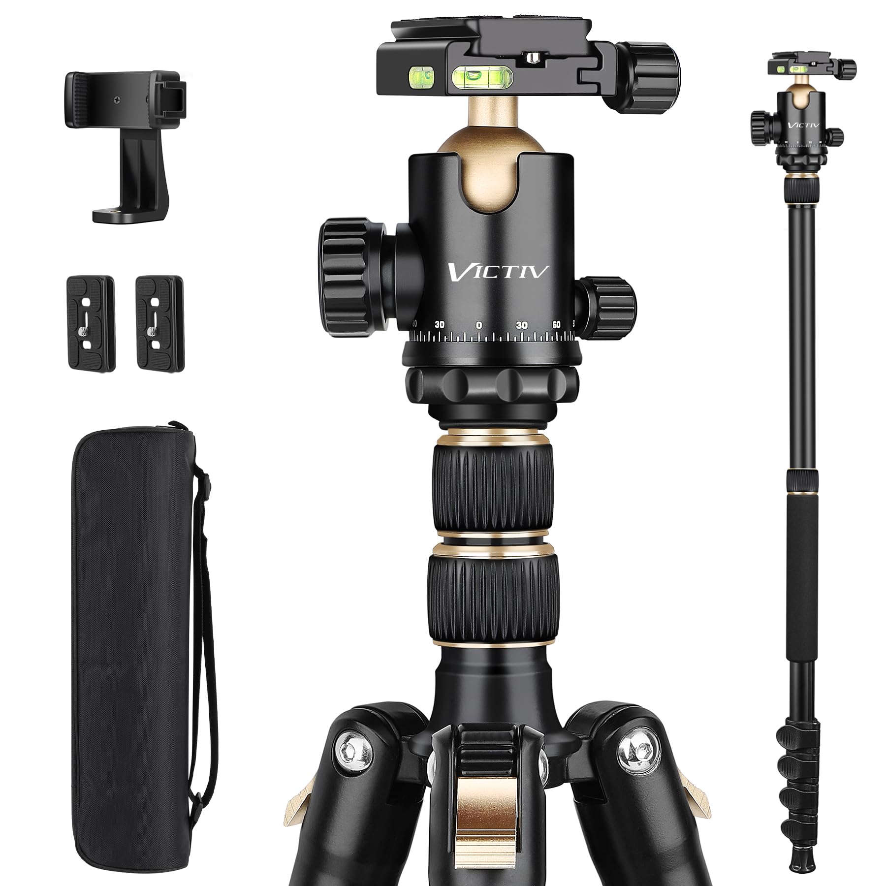 Victiv Professional Dslr Tripod For Photography - Tall, Lightweight & Heavy Duty - Spotting Scopes, Telescope & Binoculars - Compact Complete Tripod Unit
