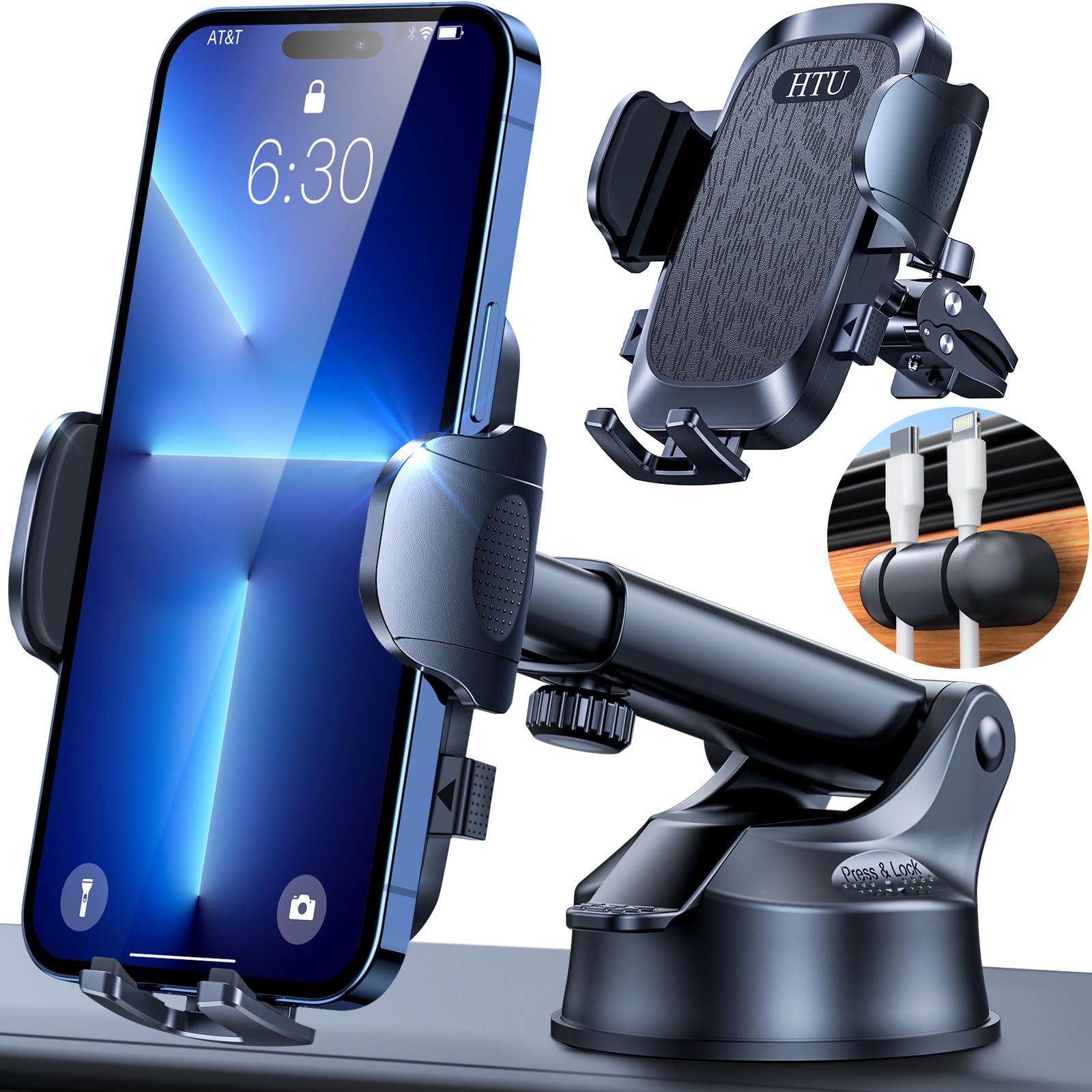 Htu  Ultimate Car Phone Mount【80+Lbs Strongest Suction & Military-Grade】【Patent & Safety Certs】 Cell Phone Holder Truck Stand For Dashboard Windshield Vent For Iphone 16 Pro Max 15 14 Samsung, Black