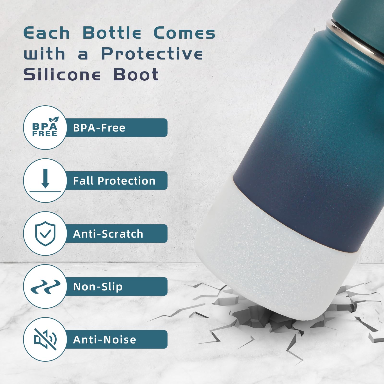 Volhoply 14Oz Water Bottle With Straw Lid And Silicone Boot Bulk 2 Pack,Stainless Steel