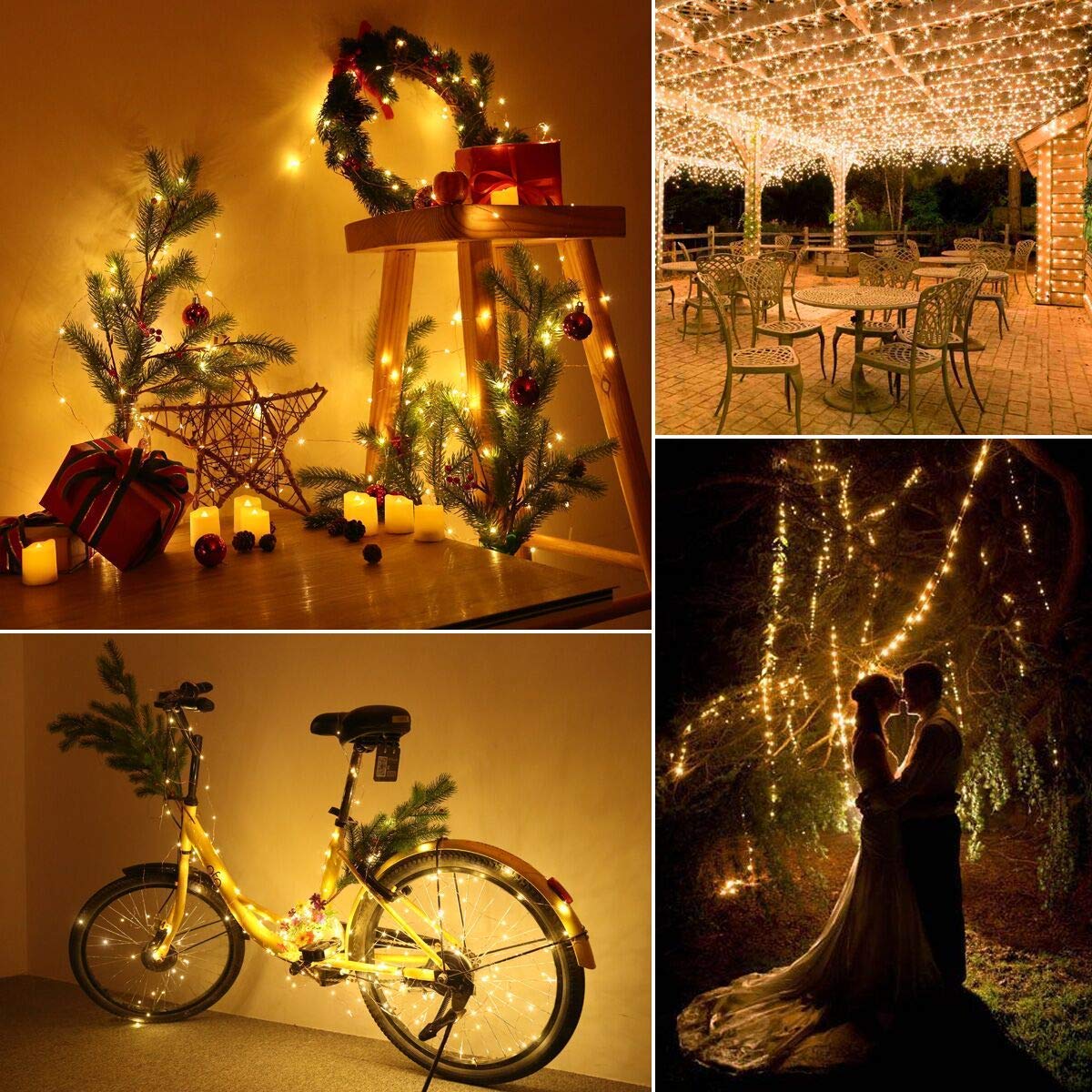 Lomotech Solar String Lights Outdoor - 2 Pack Total 66Ft 200Led Solar Fairy Lights Waterproof 8 Modes Twinkle Lights For Outdoor, Patio, Garden, Yard, Party, Wedding, Tree Decoration (Warm White)