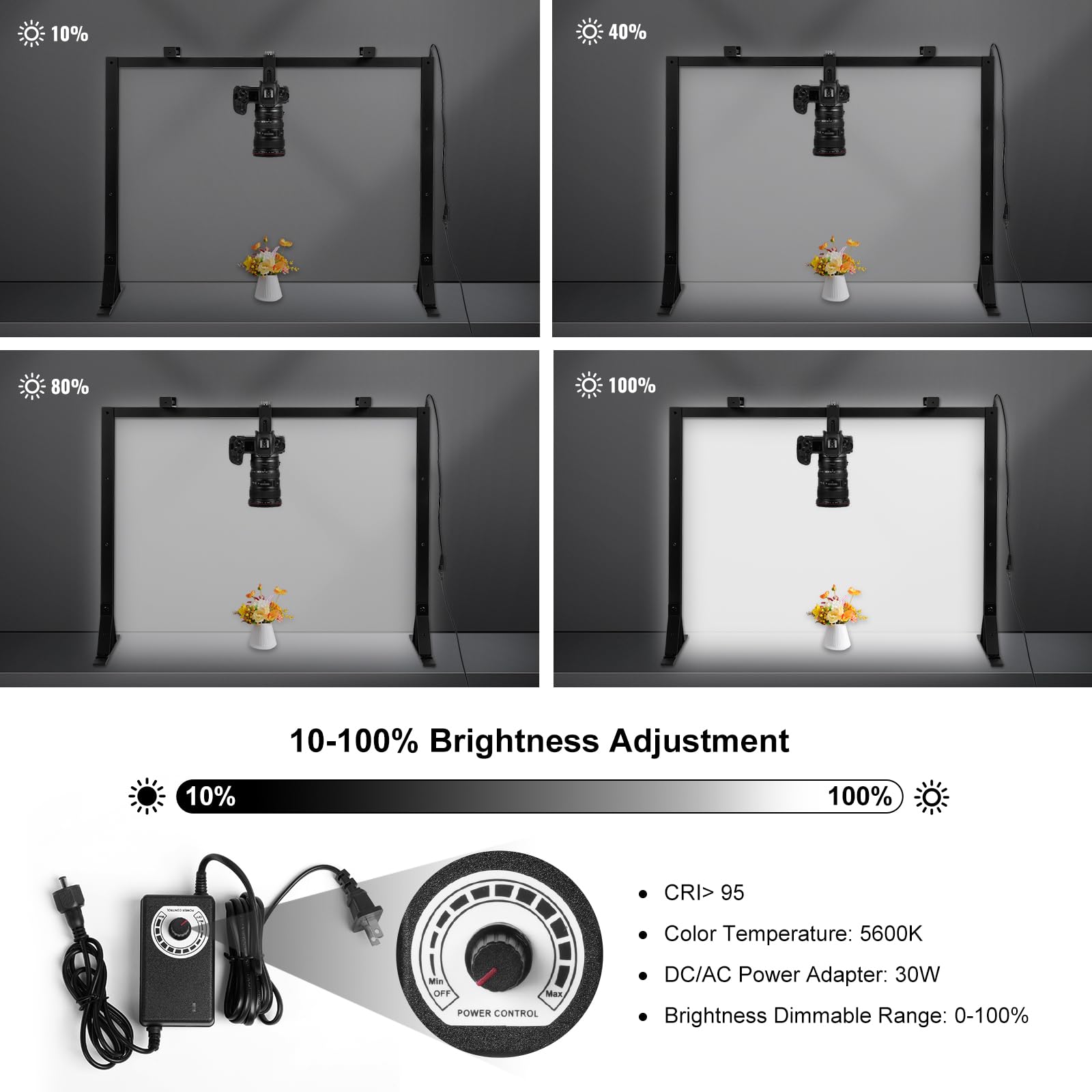 Gltire Overhead Camera Mount Rig Top-Down Shots With 5600K Led Photography Lighting, Table Top Desk Mount Stand For Camera Dslr Photo Video Diy Art Studio Painting Vlogging With Phone Grip/Clamps