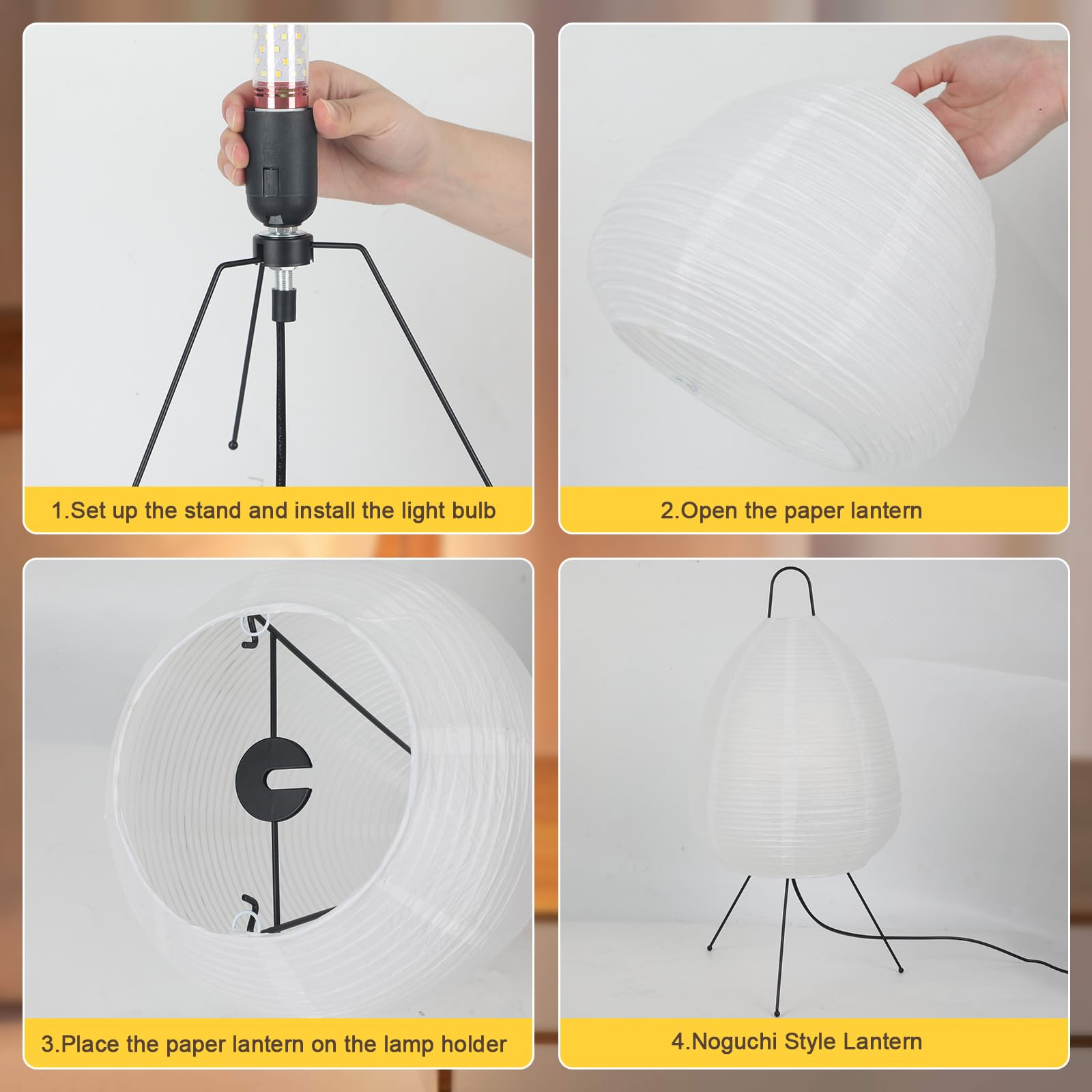 Kuabiz Paper Table Lamp Dimmable Japanese Lantern Lamps With Rice Paper Shade Decoration Standing Light For Bedroom Livingroom Dresser College Dorm Coffee (Classic)
