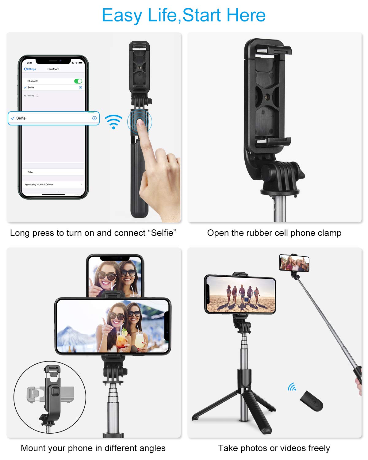 Tvache Travel Selfie Stick Tripod - Bluetooth Remote Control Phone Holder Stand,Portable,Lightweight,Extendable For Iphone 15 14 13 12 11 Pro Max Xr 8 7 Plus,Samsung Galaxy S23/S22/S21/S20,Android Etc