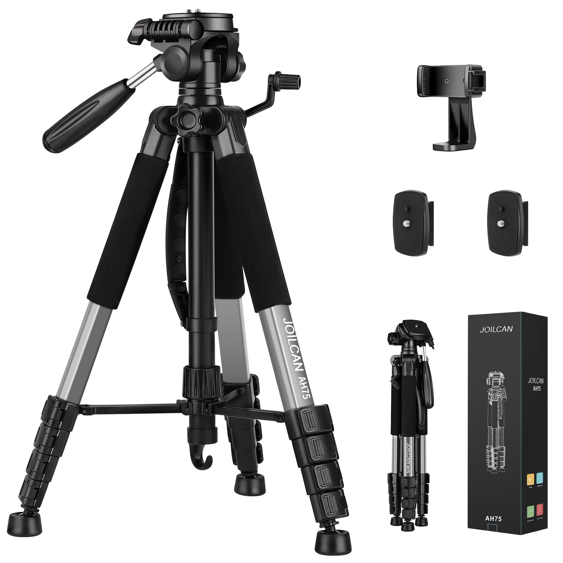 Joilcan Tripod Camera Tripods, 74" Tripod For Camera Cell Phone Video Recording, Heavy Duty Tall Camera Tripod Stand, Professional Travel Dslr Tripods Compatible With Canon Iphone