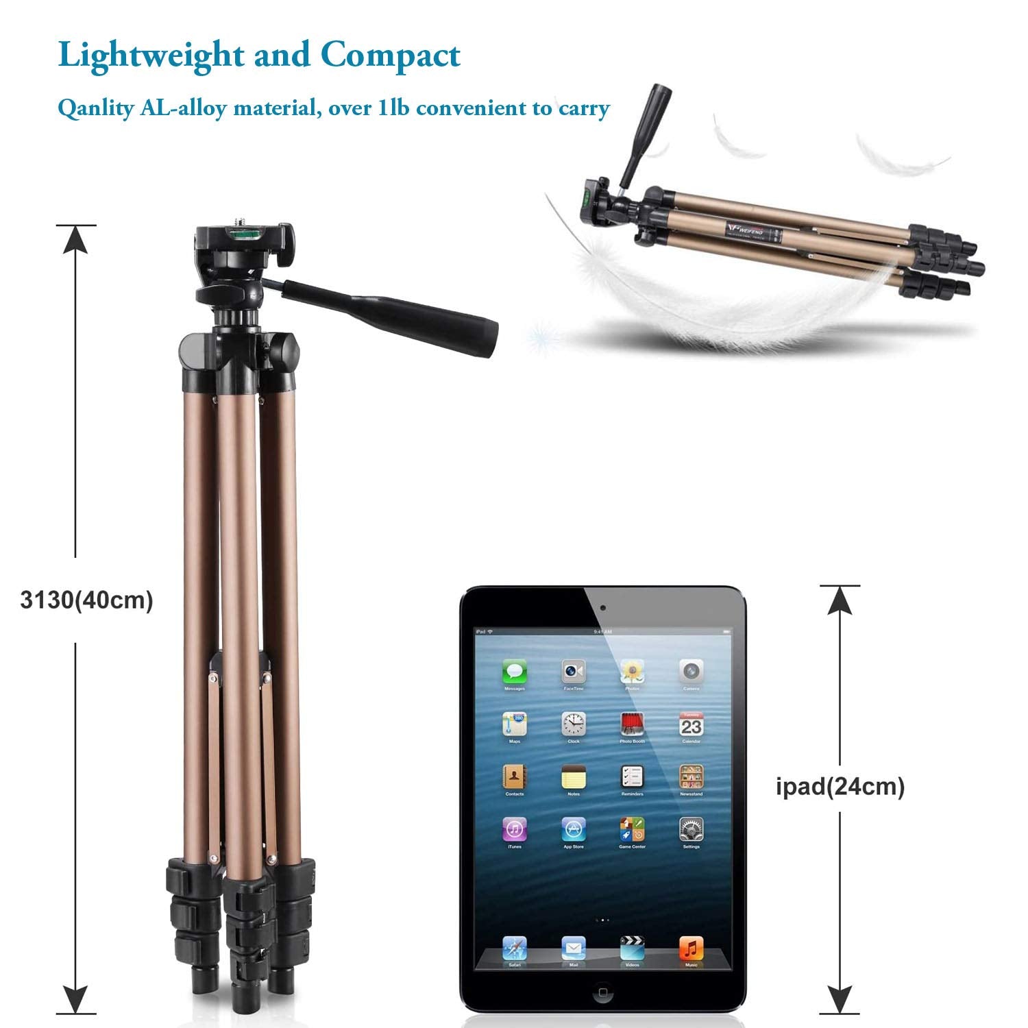 Atoptek Aluminum Tablet Tripod Stand - 51 Inch Adjustable Height Mount Holder For Ipad Pro, Air, Mini, Surface, Galaxy Tab & 3.5 To 13.5In Phone - Champagne