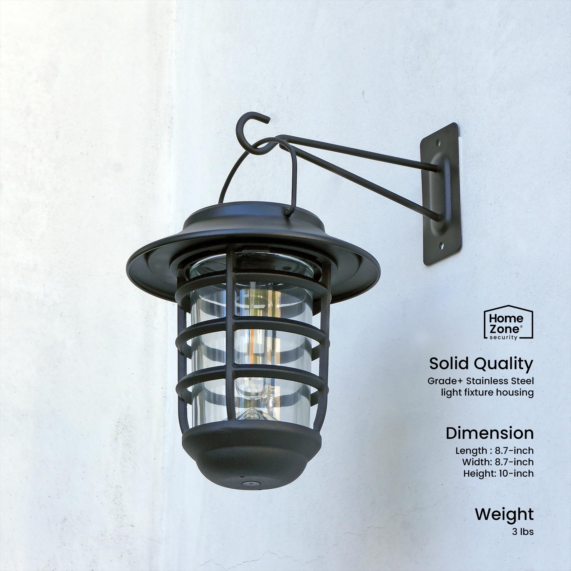 Home Zone Security 2-Pack Solar Wall Hanging Lights Lifepo4 Battery 3000K Warm 20Lm Up To 12 Hours Dawn Motion Sensor Auto, Ip65 Waterproof, No Wiring Required, Aluminum And Glass Construction