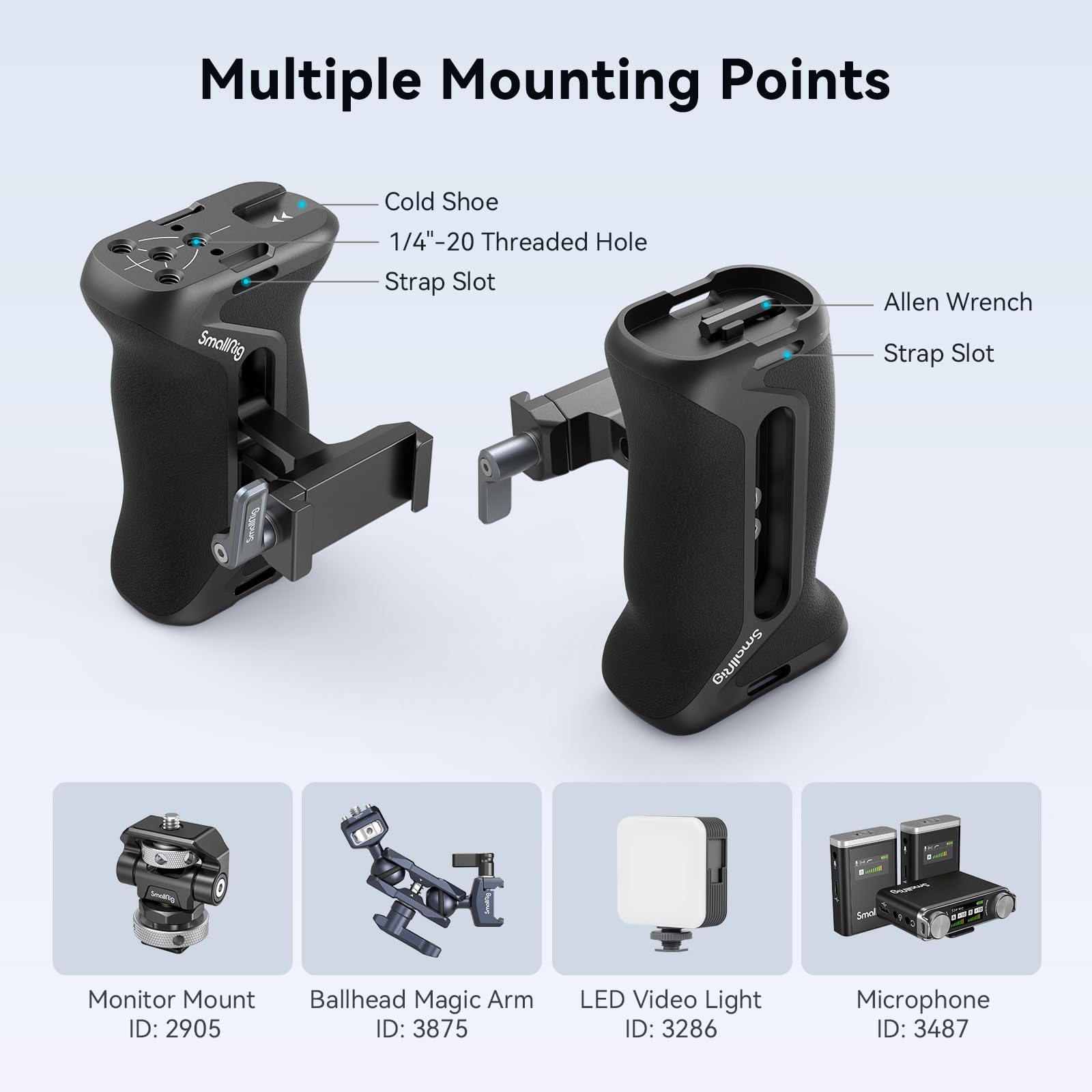Smallrig Side Handle For Arca, 36Mm Up And Down Adjustable, Left Or Right Side Ergonomic Handgrip For Camera Cages With Plate For Arca, Built-In 1/4"-20 Threaded Hole, Strap Slot, Cold Shoe - 4416