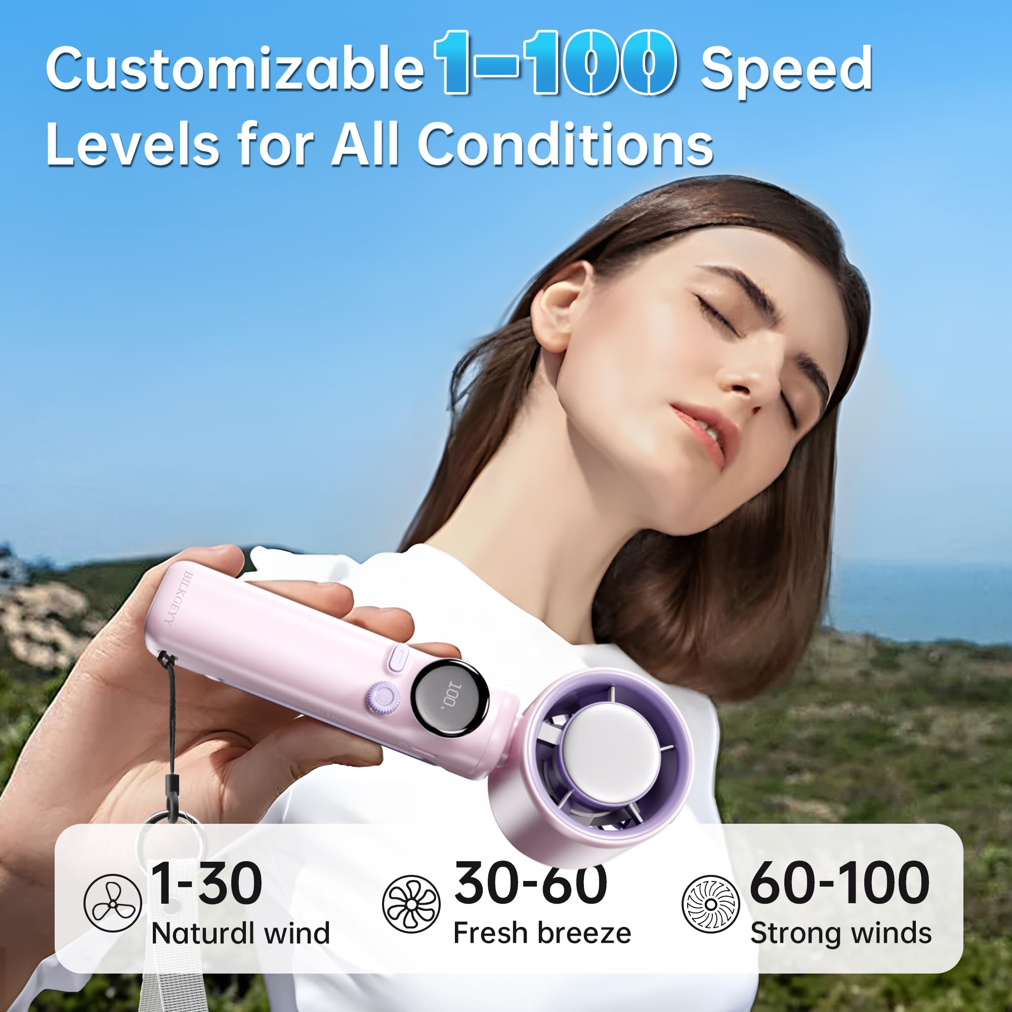 Handheld Fans Desktop High-Speed Turbofan Portable Mini Personal Fan 100 Speed Adjustable Usb