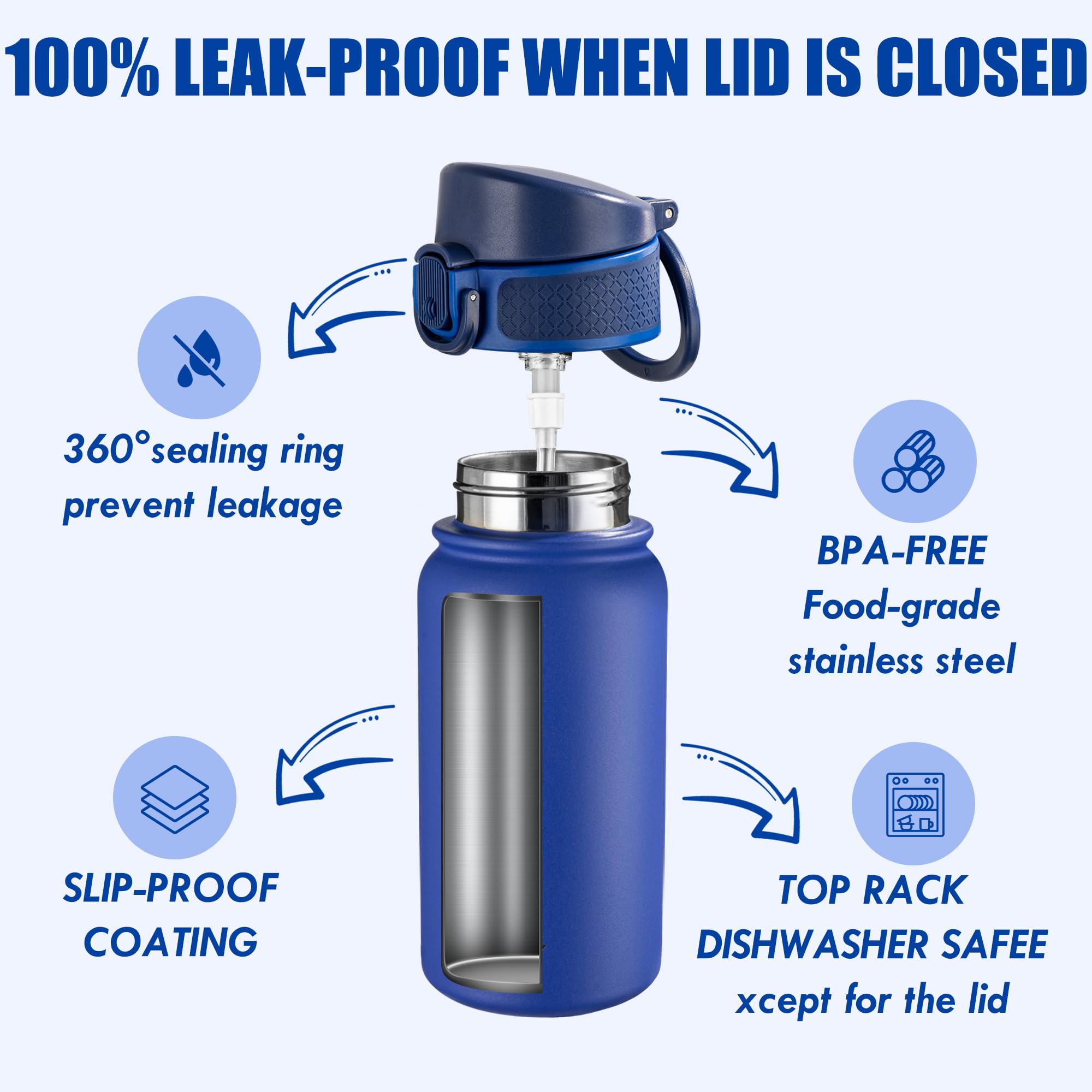 Oldley 12Oz Kids Water Bottle, Stainless Steel Insulated Water Bottle For Kids, With Straws Leak-Pr