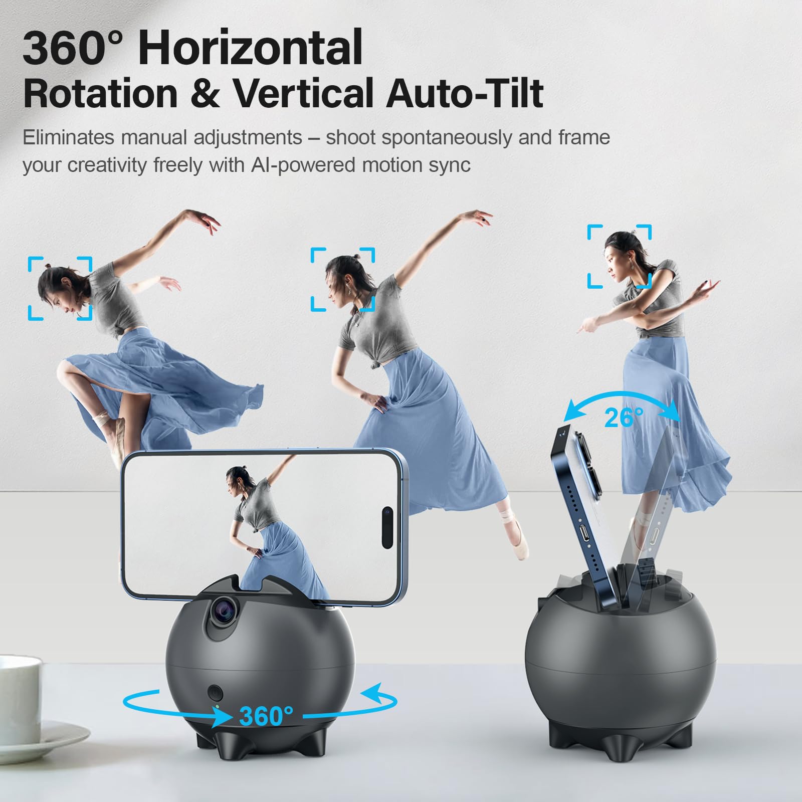 Kanisyoji Ai Auto Face Tracking Phone Holder,Latest s In ,Smart Pitch Angle Adjustment+360° Rotation,Auto Tracking Phone Stand,Tracking Tripod,Smart Shooting Stand For Live Video Recording Tiktok