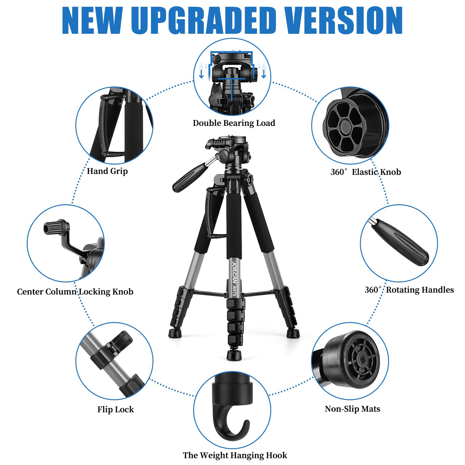 Joilcan Tripod Camera Tripods, 74" Tripod For Camera Cell Phone Video Recording, Heavy Duty Tall Camera Tripod Stand, Professional Travel Dslr Tripods Compatible With Canon Iphone
