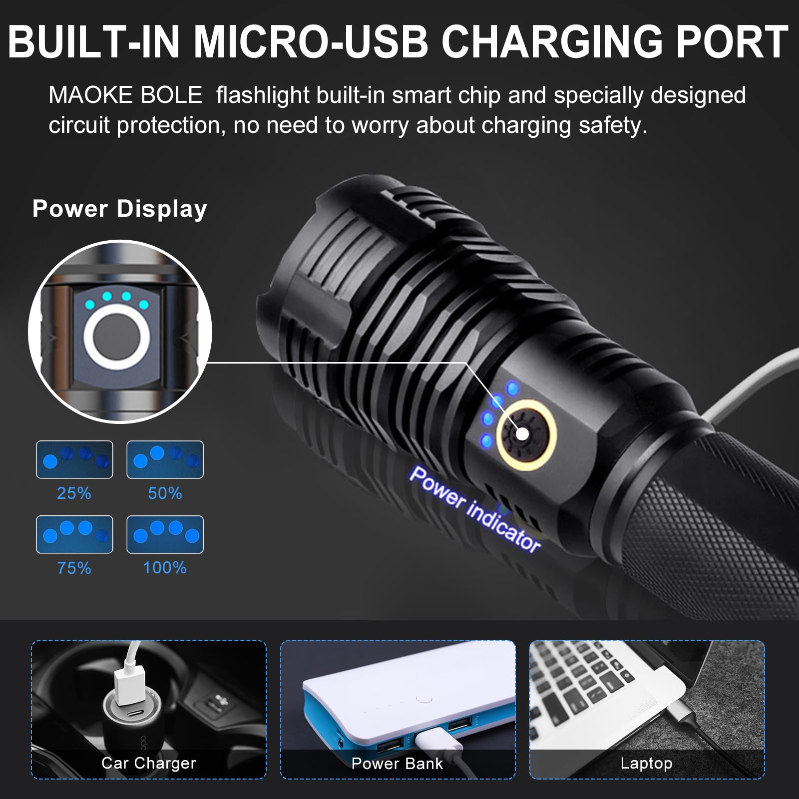 Maoke Bole Flashlights High Lumens, Led Flashlight Rechargeable Super Bright 40000 Lumens Xhp70.2, High Power Tactical Flashlights, Powerful Handheld Emergency Flashlight For Camping Hiking
