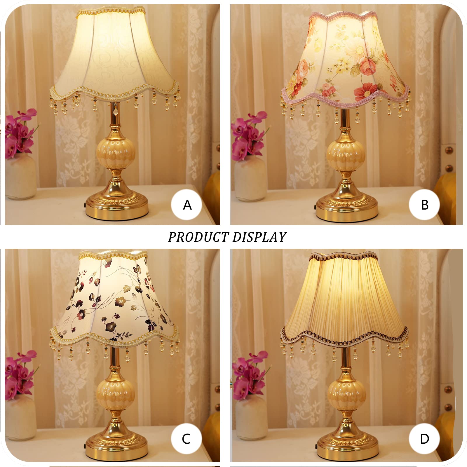 Puresilks Classical Tiffany European Style Table Lamp Fabric Drum Shade And Gold Base American Decor Classic Bedside Desk Nightstand Lamp For Bedroom Living Room