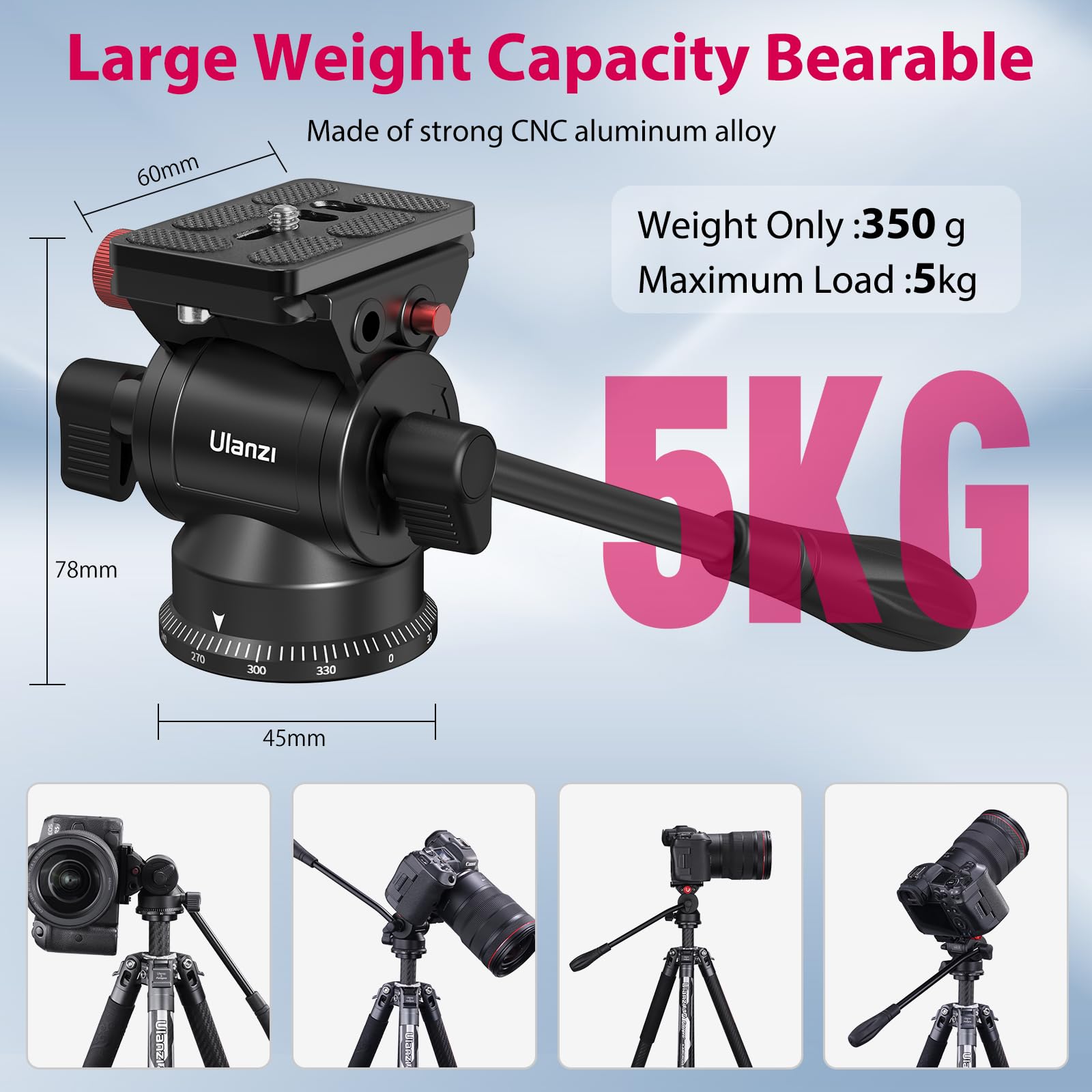 Ulanzi Mt-81 Camera Video Tripod With 360 Fluid Head & U210 Mini Pan Tilt Head, Black, Compatible With Camera, Camcorder, Cellphone, Tablet & Other Devices, Floor Mount