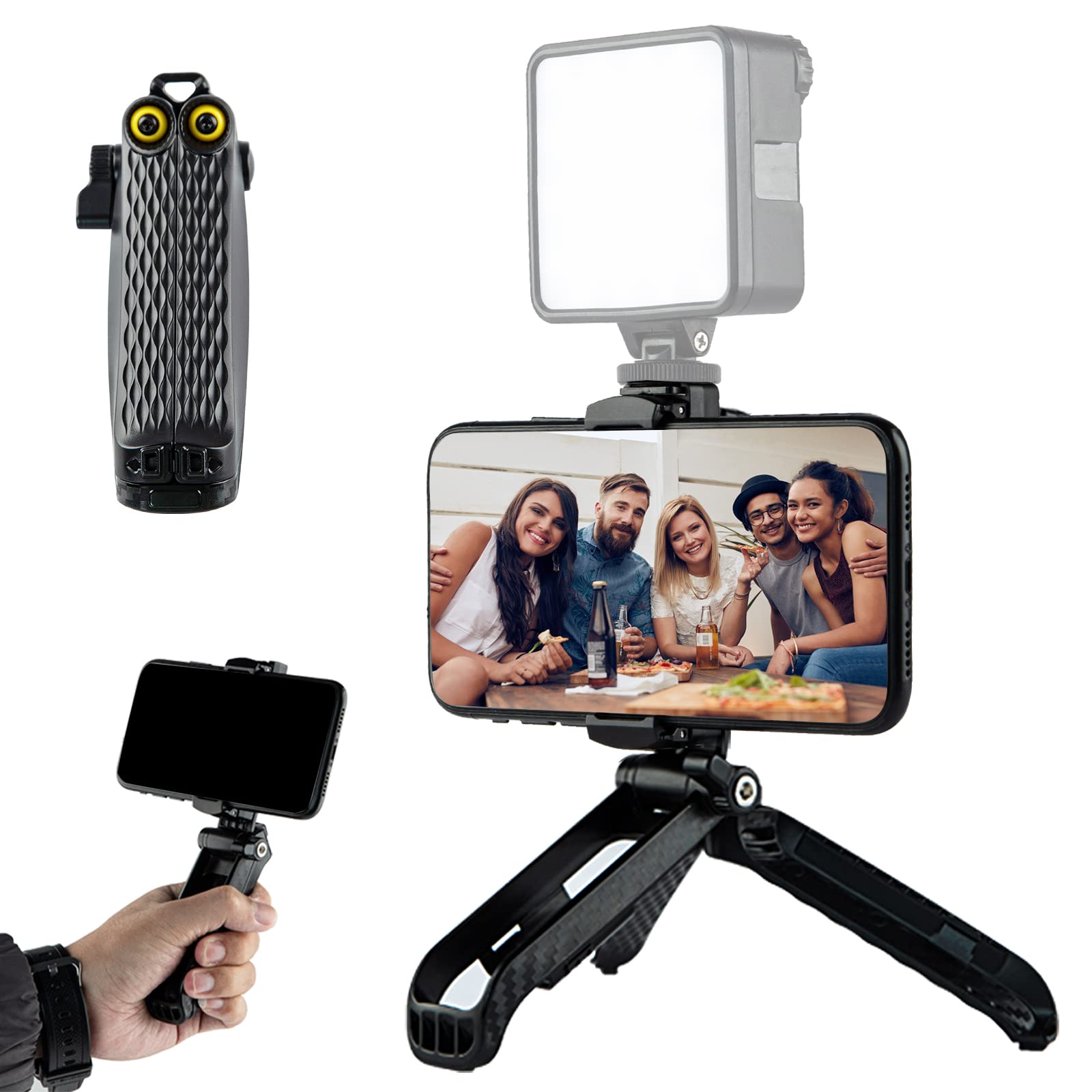 Goocong Phone Tripod Mini Tripod Tabletop Small Tripod Desktop Stand Compact Vlog Travel Selfie Stick Handle Grip For Iphone 13, Samsung Smartphone