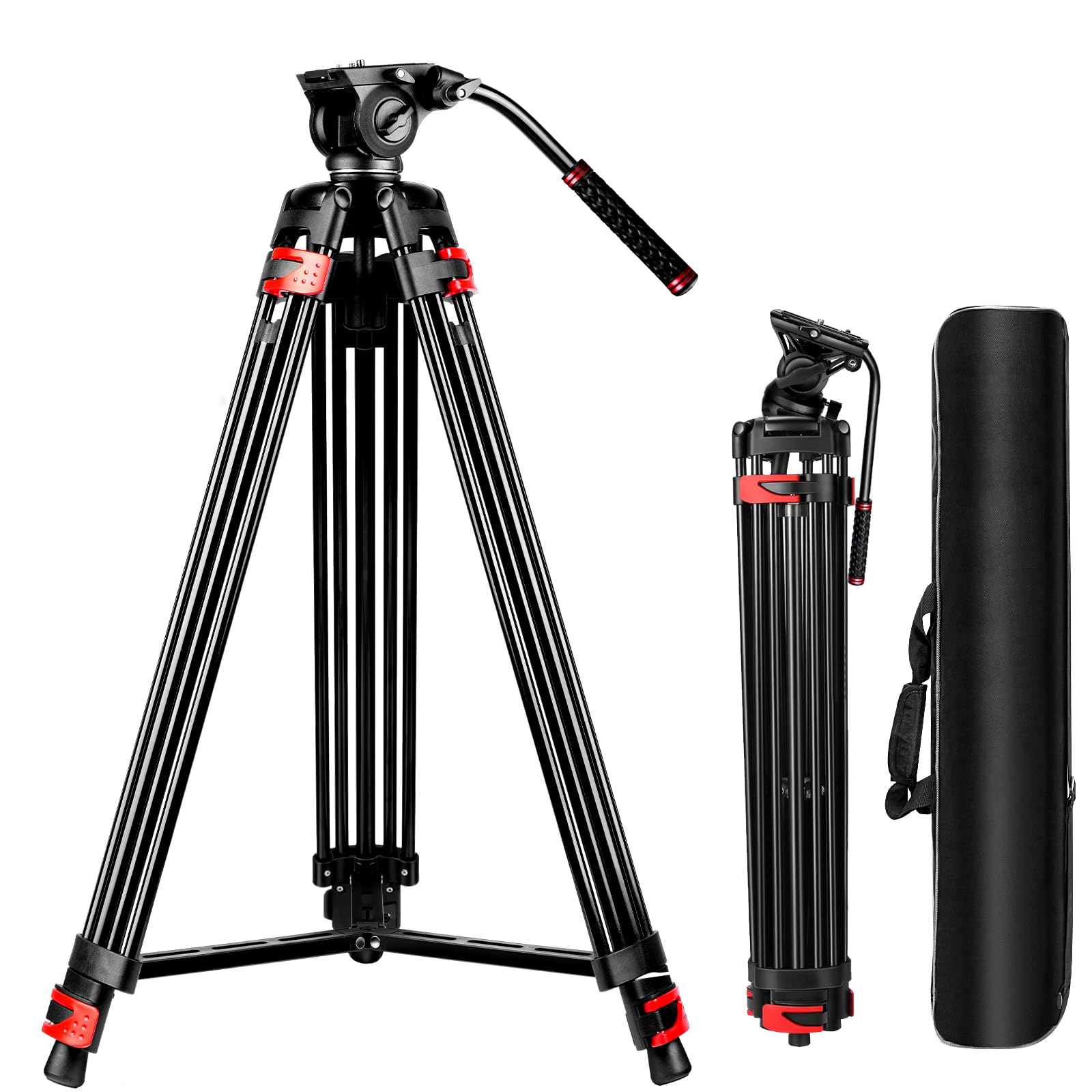Mactrem 82" /210Cm Video Tripod Heavy Duty Tripod With 360° Fluid Head,Aluminum Tall Tripods Professional Compatible With Canon Nikon Sony Dslr Camera Camcorder Telescope Bnoculars (Load 33Lb)
