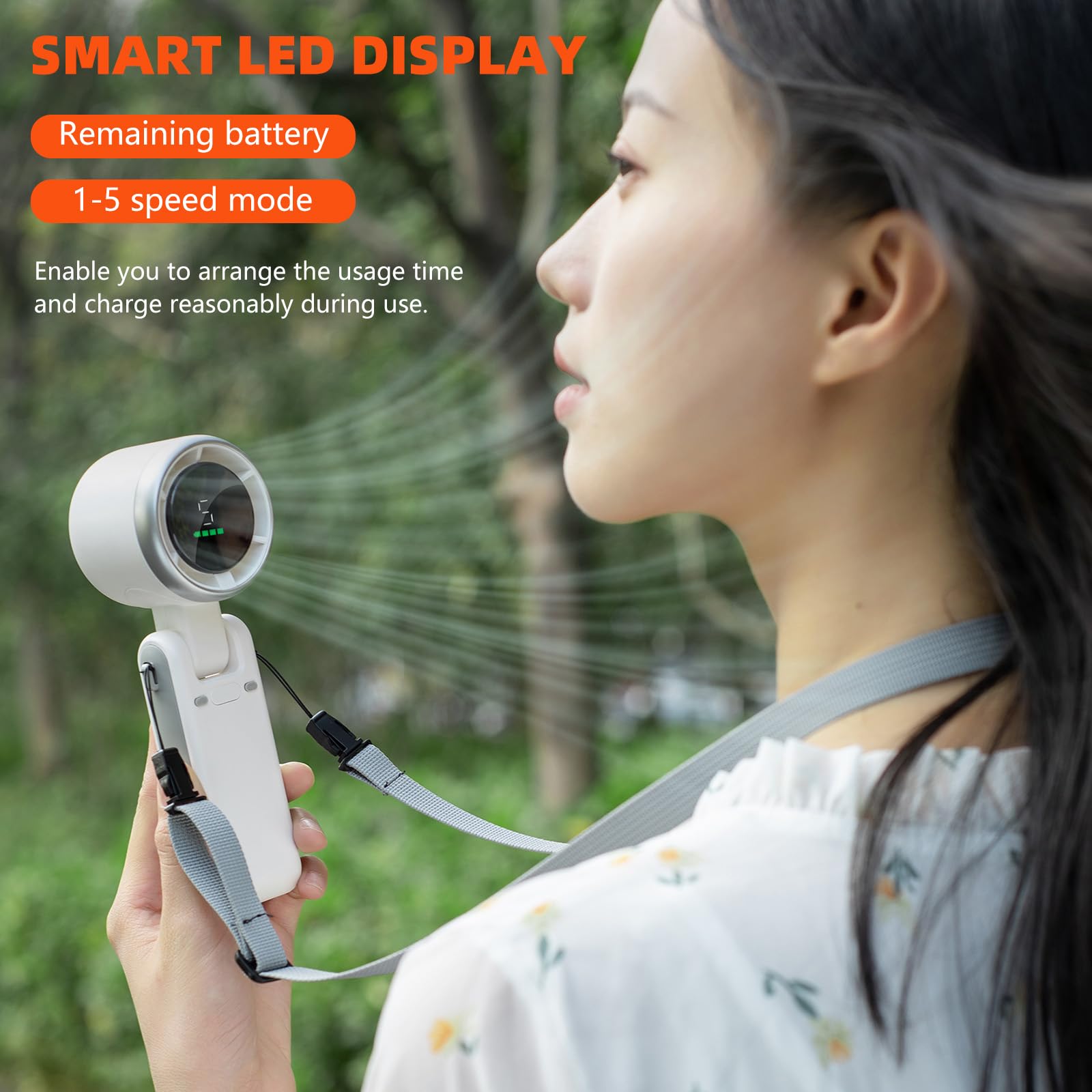 Handheld Portable Turbo Mini Fan With 3600Mah Rechargeable Battery, Led Display, 180 Foldable 3 In 1