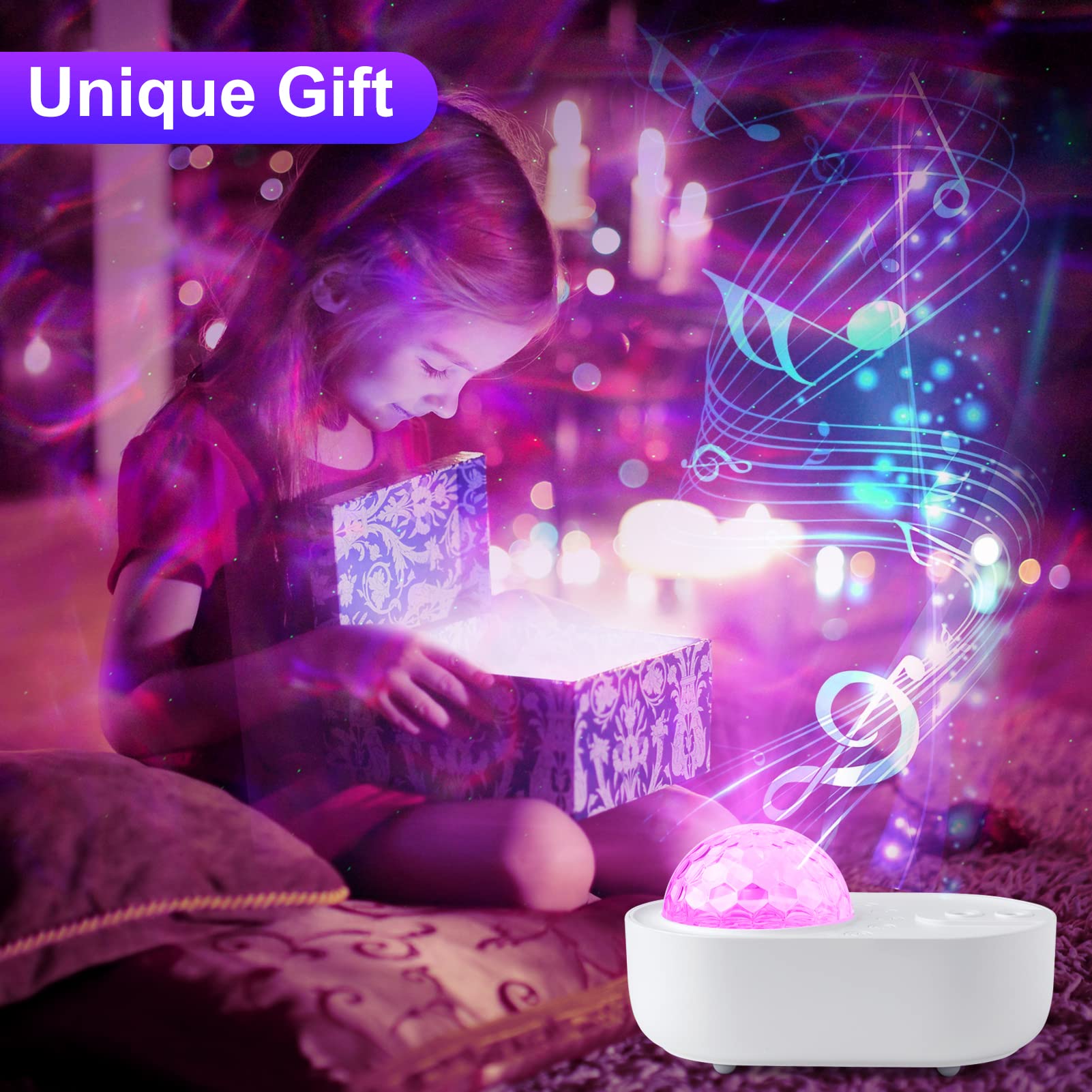 Syounda Star Projector 3 In 1 Galaxy Night Light Projector With White Noise And Bluetooth Speaker For Home Bedroom Decor, Remote Control, Christmas Birthday  For Kids Women Man - White