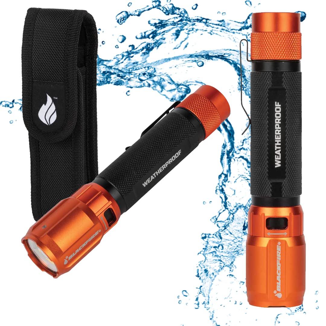 Blackfire Klein Tools Outdoors - Rechargeable 2-Color Led Weatherproof Flashlight Bbm6413, 1000 Lumens, Holster And Usb-C Cable Included, Red Led, Spotlight, And Flood Light, For Outdoor Use
