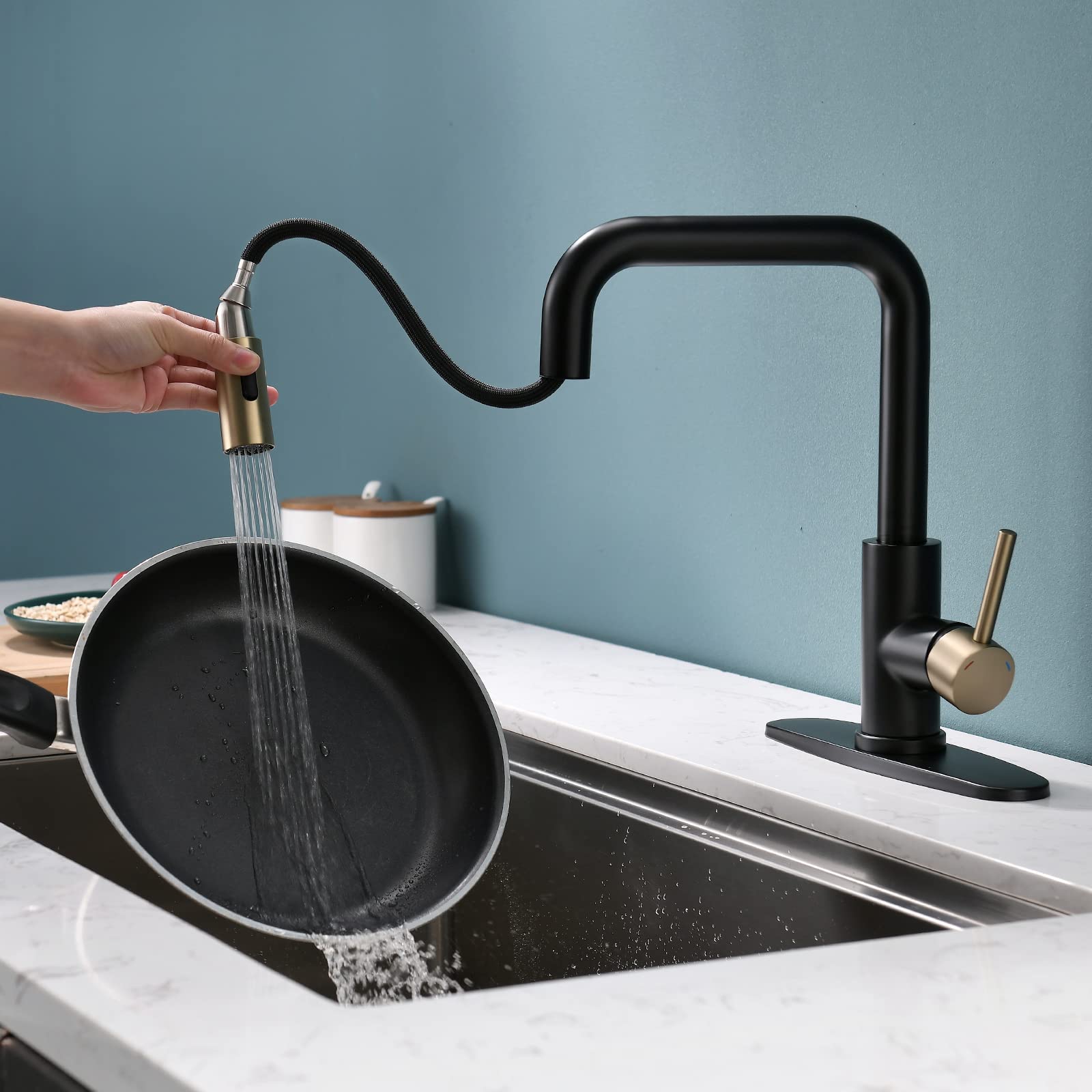 Tqkag Kitchen Faucet Single Handle Stainless Steel Kitchen Sink Faucet With Pull Out Sprayer Brushed Gold Sprayer And Handle