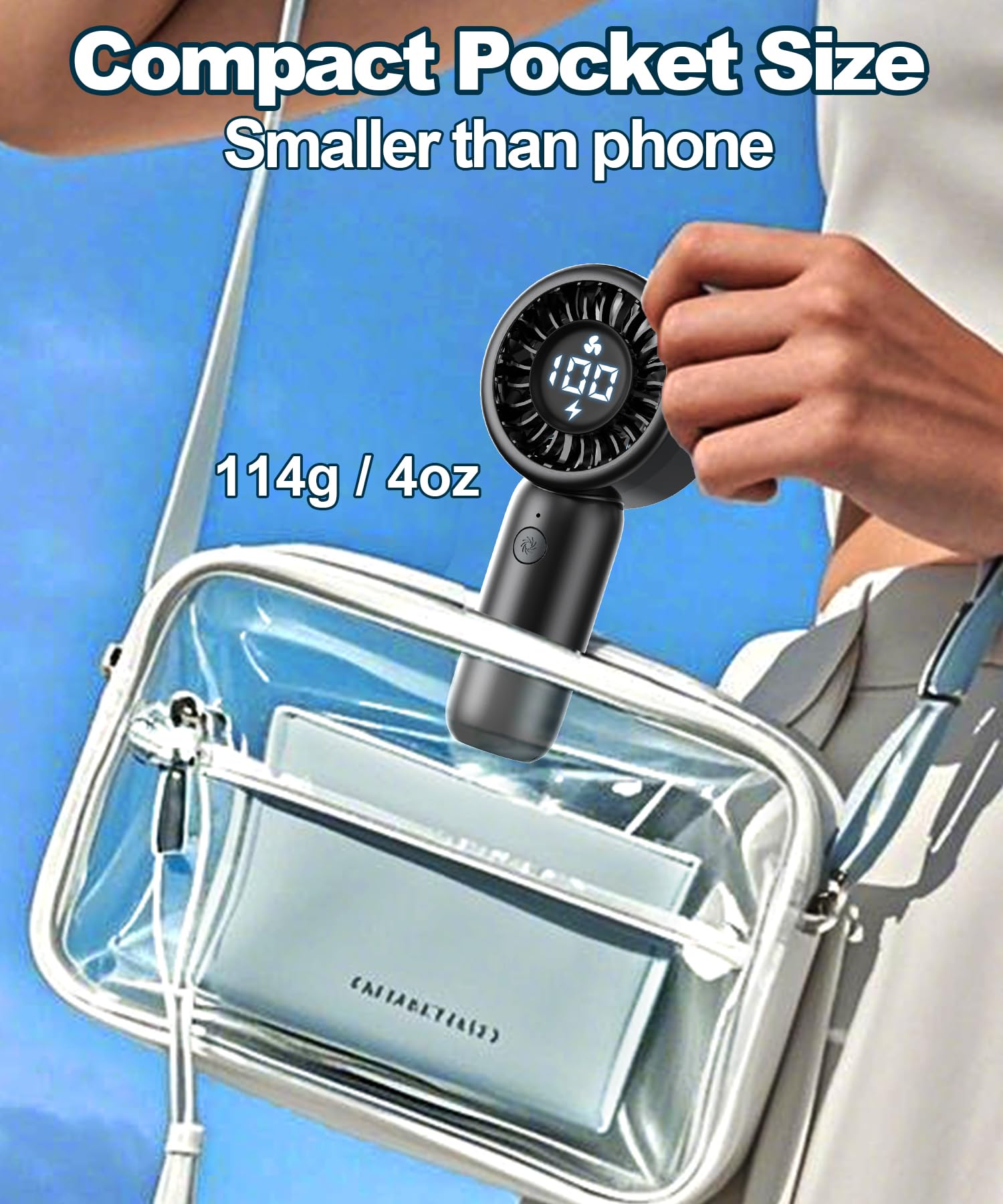 Portable Handheld Turbo Fan With Led Display - Turbocharged 32Ft Cooling, Long-Lasting 5 Speeds 4Oz