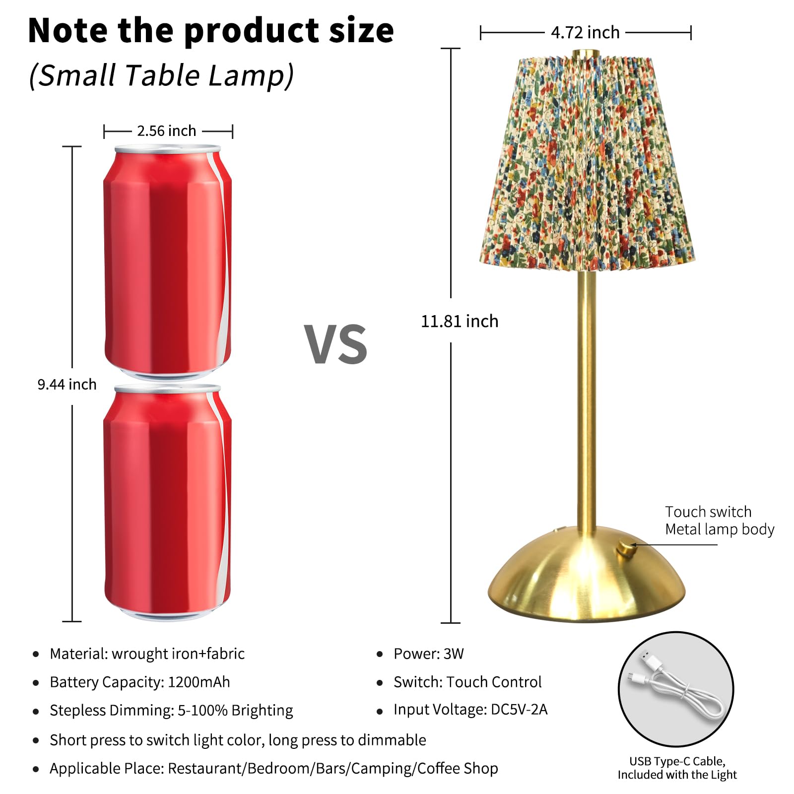 Supbri Cordless Table Lamp Rechargeable,Fabric Shade Bedside Lamp, Dimmable Battery Powered Lamp, 3-Way Night Light For Living Room, Bedroom, Bar(Flower)