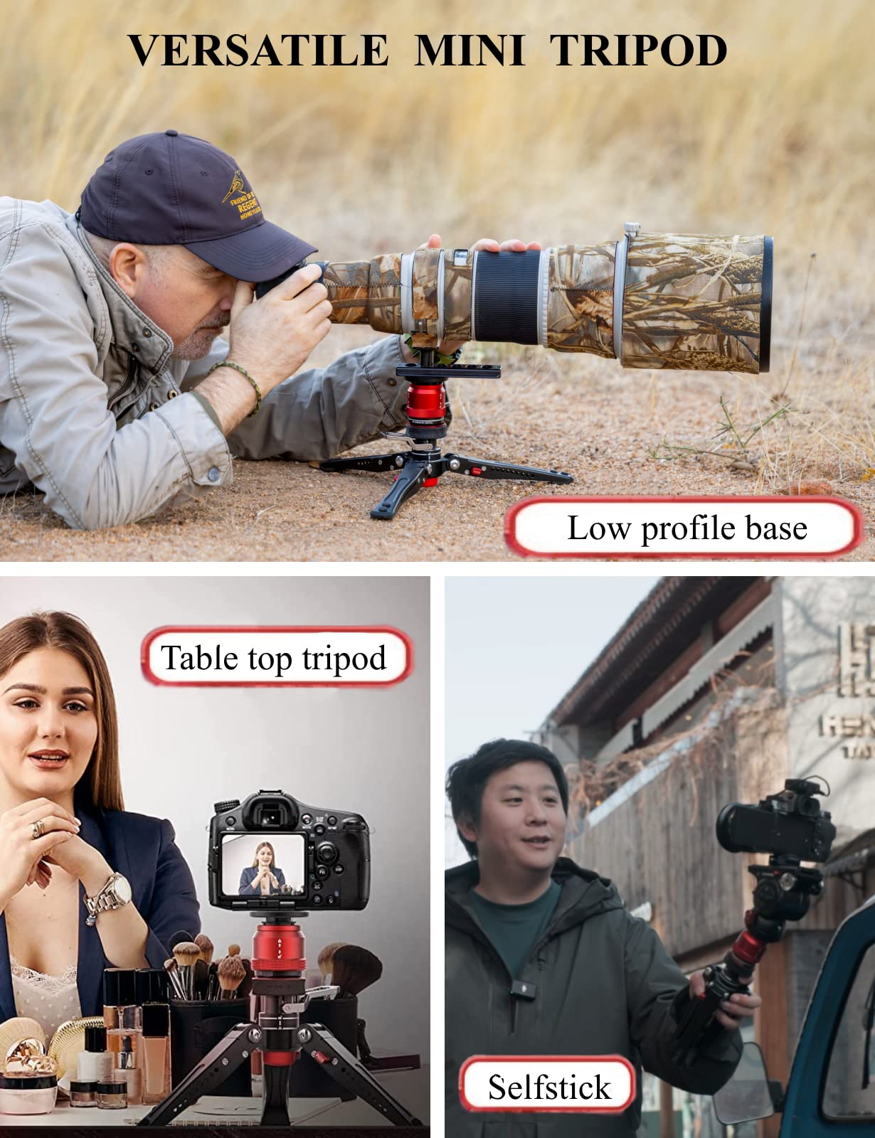 Ifootage Cobra 3 Pedal Base, Mini Tripod Tabletop Desktop, Aluminum Low Profile, Payload 17.6 Lbs, Cb3 Base-P