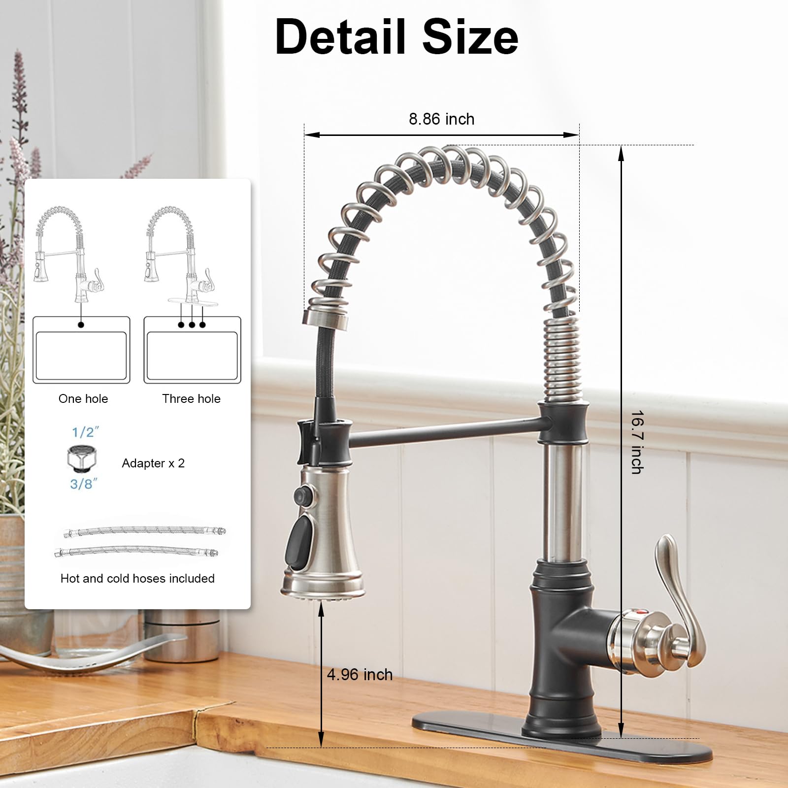 Bwe Kitchen Sink Faucet Pull Down Sprayer Spring 3 Function Kitchen Faucet High Arc Farmhouse Commercial Bar Kitchen Faucets Brushed Nickel With Oil Rubbed Bronze