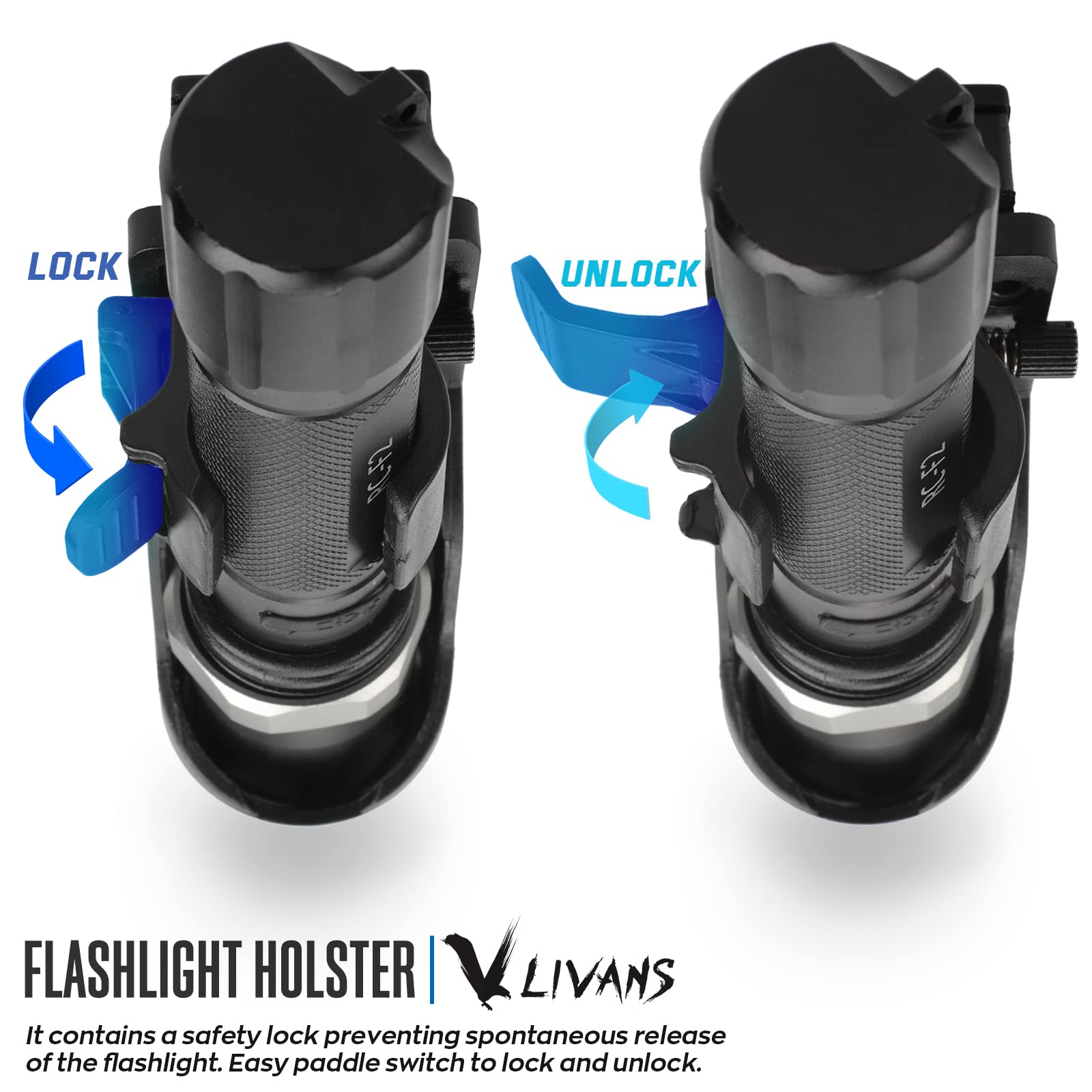 Livans Flashlight Holster For Belt, Flashlight Holder With Lever Side Lock System Rotatable Torch Holder Fit For 1"-1.55" Dia. Flashlight