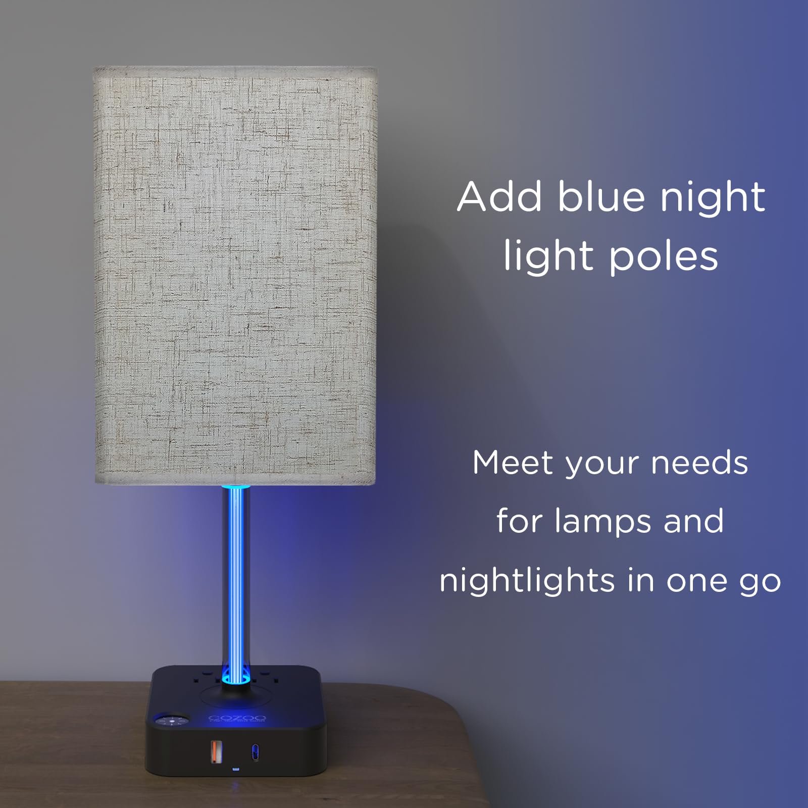 Cozoo 3 Way Dimmable Touch Bedside Table Lamp With 3 Usb Charging Ports 2 Outlets Power Strip,Black Charger Base White Fabric Shade,Led Desk Night Light For Bedroom/Nightstand/Living Room/College Dorm