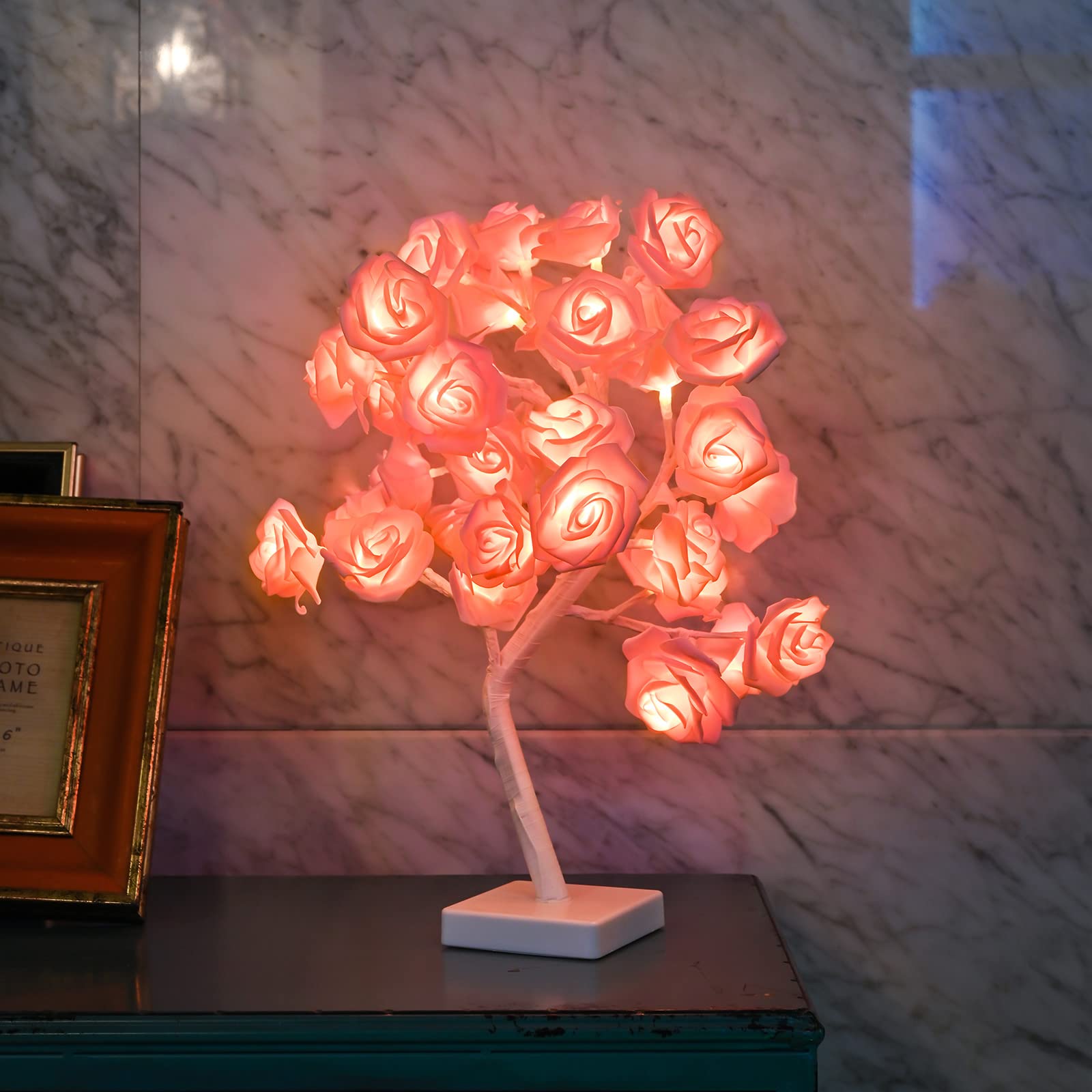 Hawisphy Rose Flower Tree Lamp, 32 Led Rose Table Lamp For Girls Woman Teens Decor Battery Powered For Bedroom Living Room Birthday Wedding Valentine'S Mother'S Day Decorations (Pink Rose)