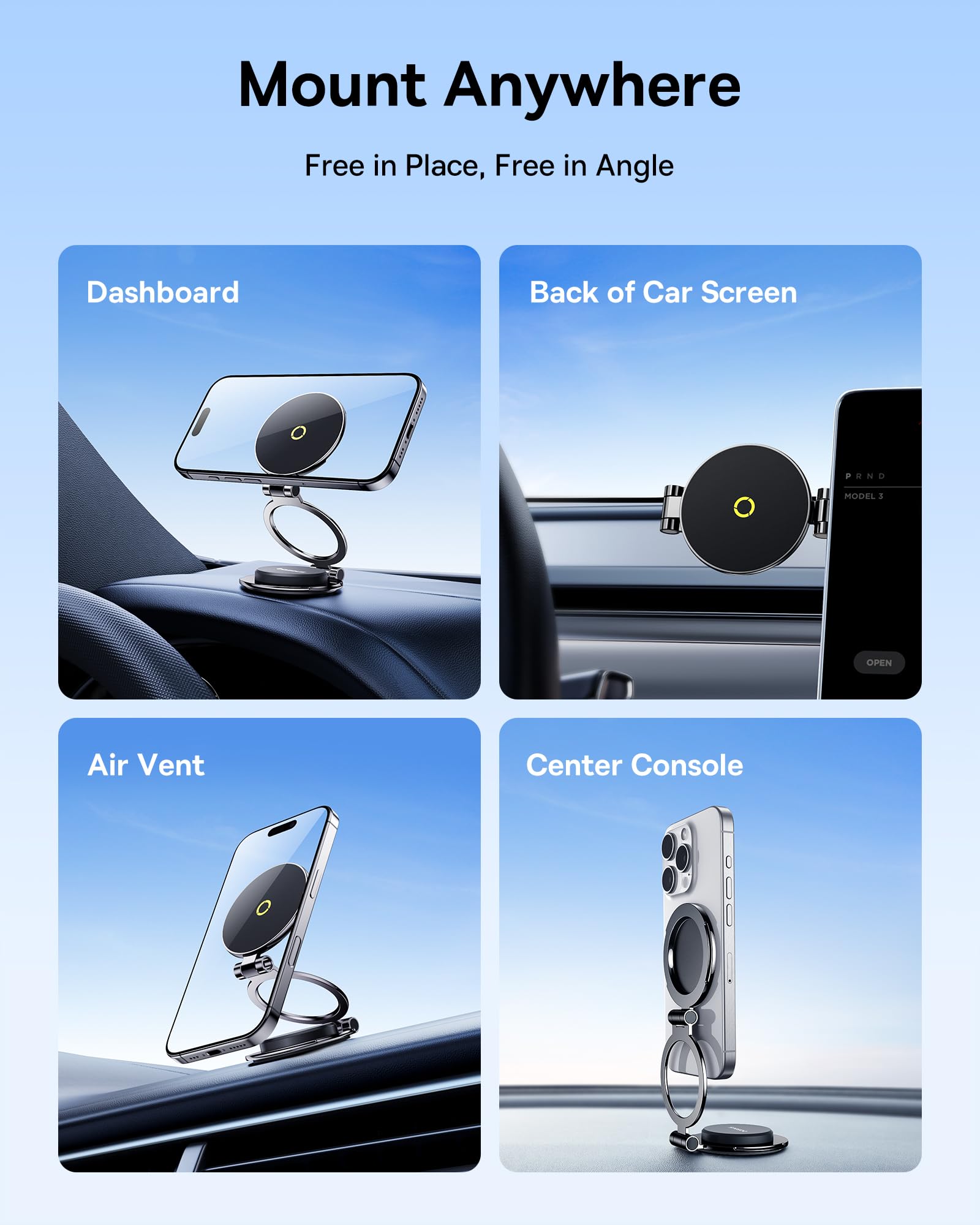 Baseus Magpro Ii Fits Magsafe Car Mount, All-Metal Magnetic Phone Holder For Car Dashboard, 20 X N56 Strong Magnets & 360° Rotation Flexible Tri-Foldable Car Mount, For Iphone 16 15 14 13 & All Phones