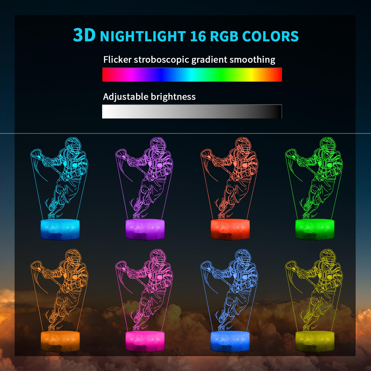 Xonyoom Lacrosse Night Light With Remote Control 3D Lacrosse Player Night Light 16 Colors Changing, Rgb Flashing Mode And Dimmable Table Desk Lamp Home Decoration