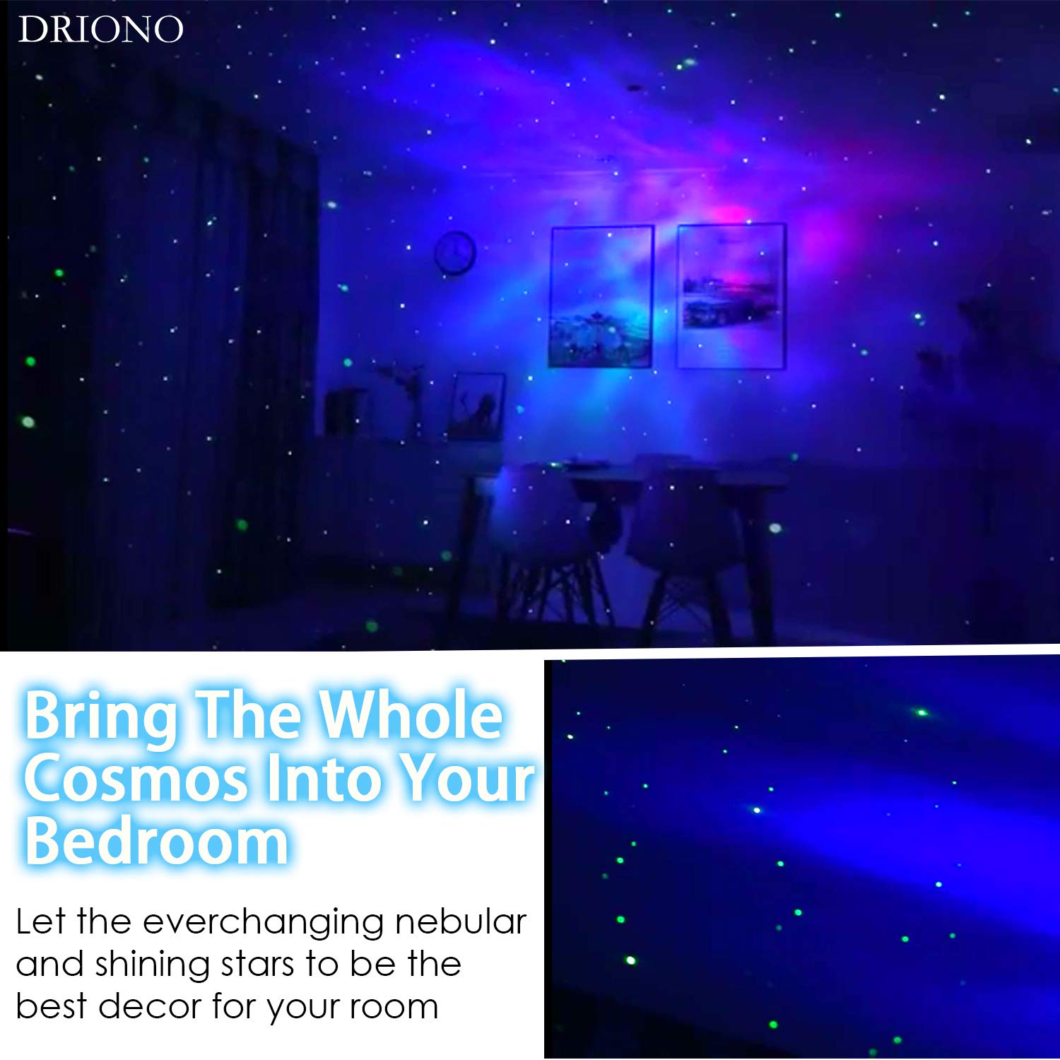 Driono Starry Night Light Projector – Remote Control Rotating 7 Color Modes Optional Galaxy Night Light Nebular Cloud And Star Projector, Rbg/Speed/Brightness Adjustable