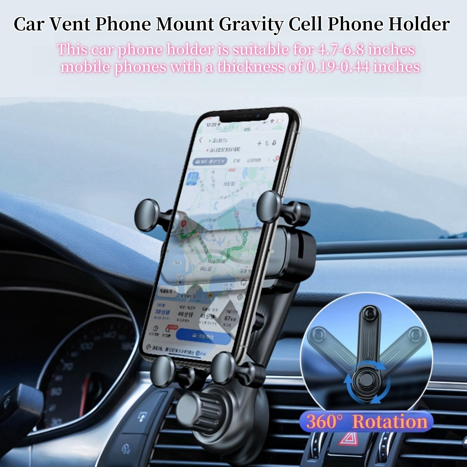 Qruilantu Car Vent Phone Mount Gravity Cell Phone Holder Never Blocking Vent With Rotatable Swing Arm Hands  Universal Extension Clip Air Phone Holder Car Fit For All Phones Iphone Samsung
