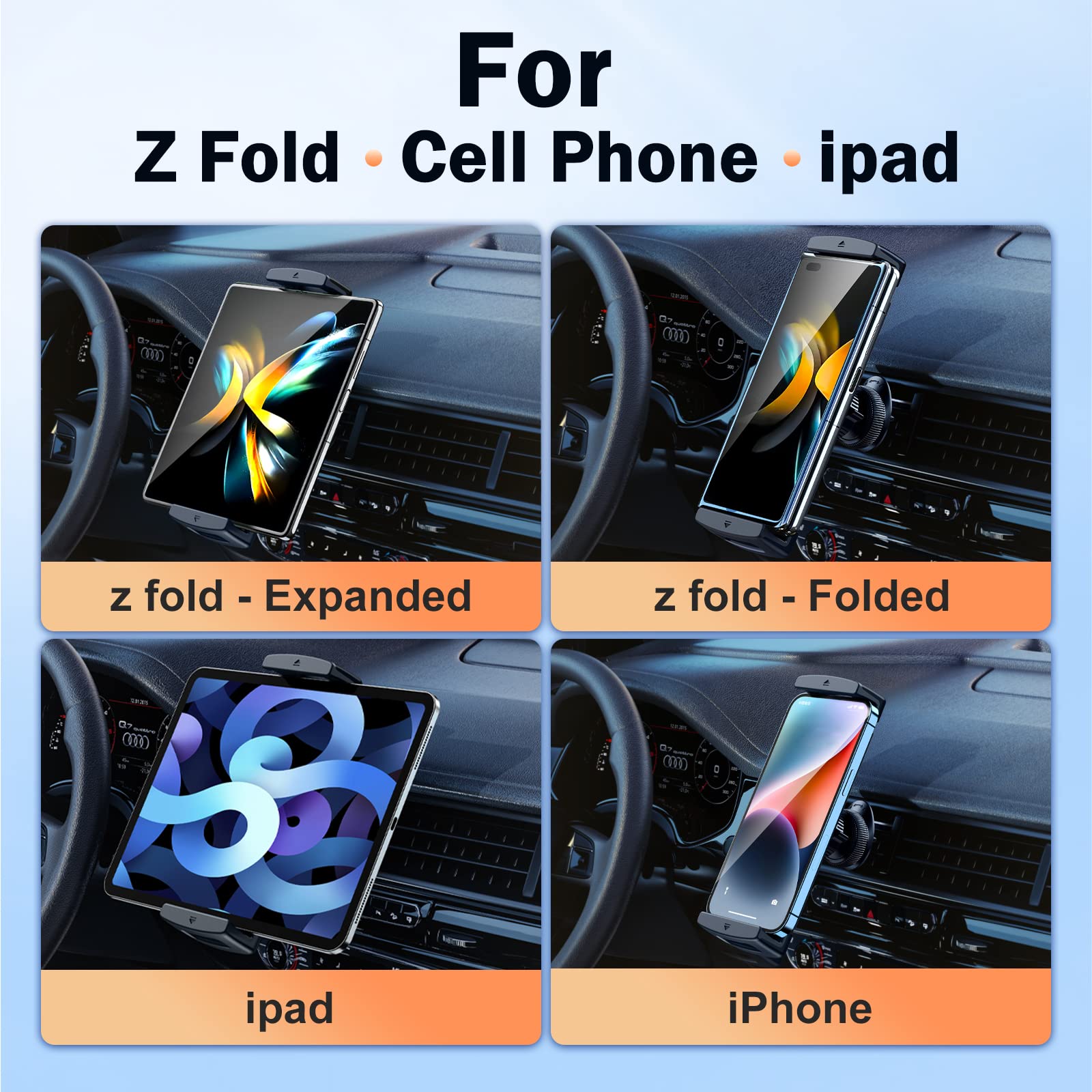 Samorino Car Phone Tablet Mount,[360° Rotatable & Thick Cases Friendly] Phone Holder Car Mount Air Vent For Car Compatible With Samsung Galaxy Z Fold 6 5 4/Ipad Mini Pro Air And More 4"-12.9" Device