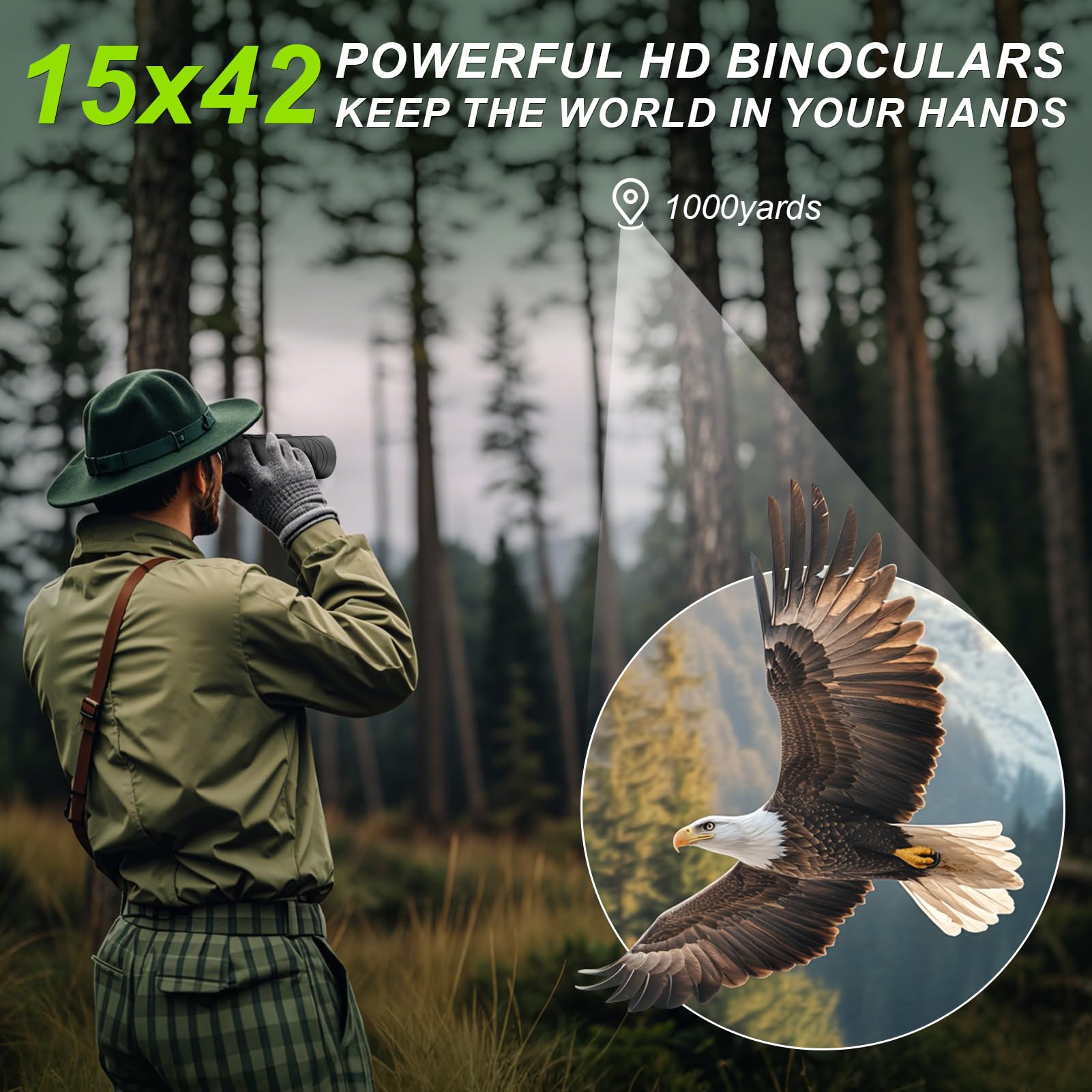 Occer 15X42 Binoculars For Adults High Powered - Hd Lightweight Travel Hunting Binoculars With Clear Low Light Vision For Bird Watching, Whale Watching, Camping -Black