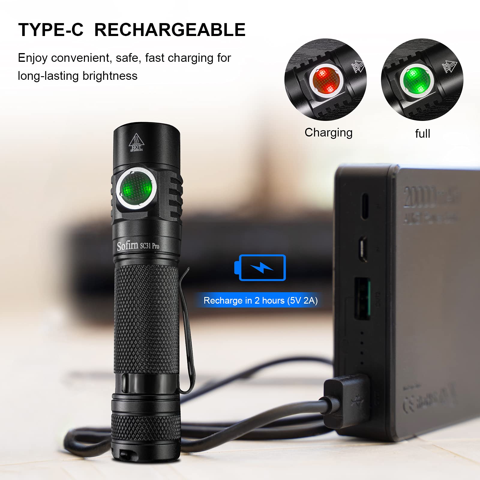 Sofirn Sc31 Pro 2000 Lumen Flashlight, Rechargeable Flashlight With Powerful Sst40 Led 6500K, For Edc Camping Hiking Fishing Dog Walking (Black)