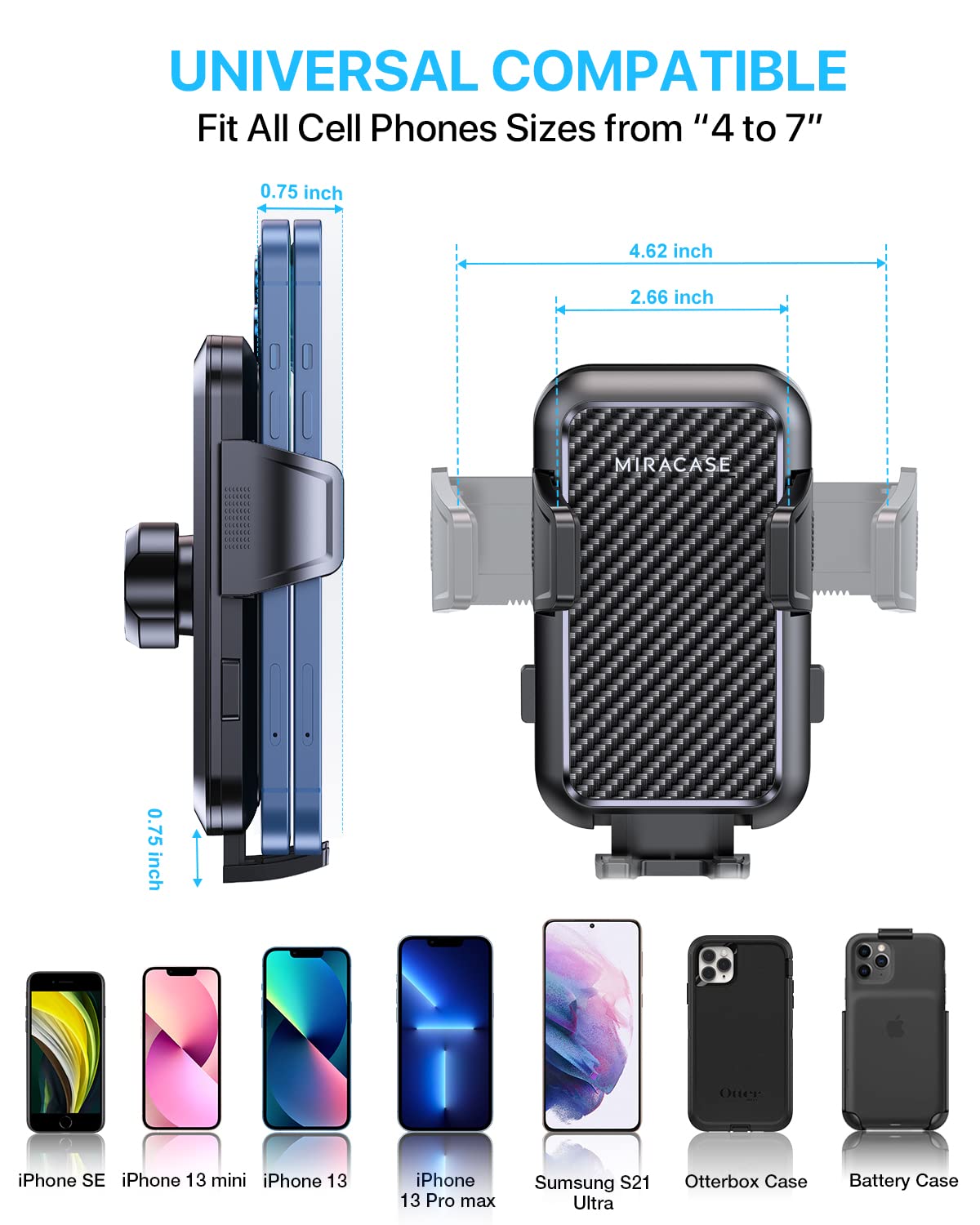 Miracase   Universal Car Phone Holder Mount For Air Vent, Sturdy And Thick Case Friendly Hands- Mount For Iphone, Samsung, And All Smartphones