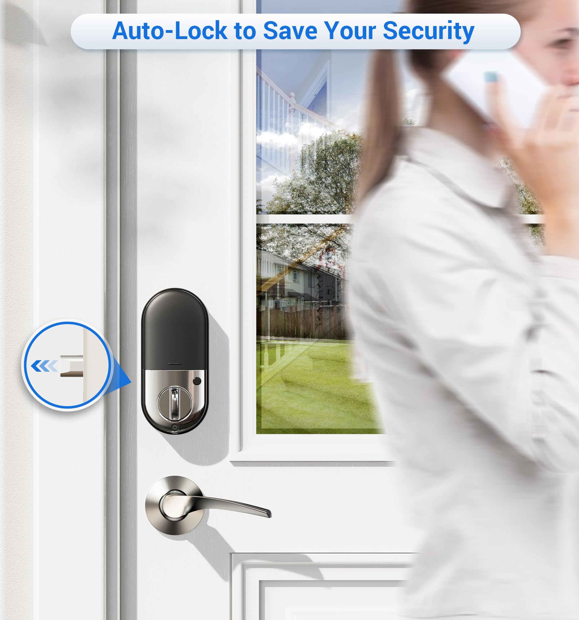 Veise Rz07B Smart Locks For Front Door, 2 Lever Handles, Fingerprint Keyless Entry, App Control Biometric Door Lock Set, Touchscreen Keypad Deadbolt, Easy Install, Auto Locking, Satin Nickel